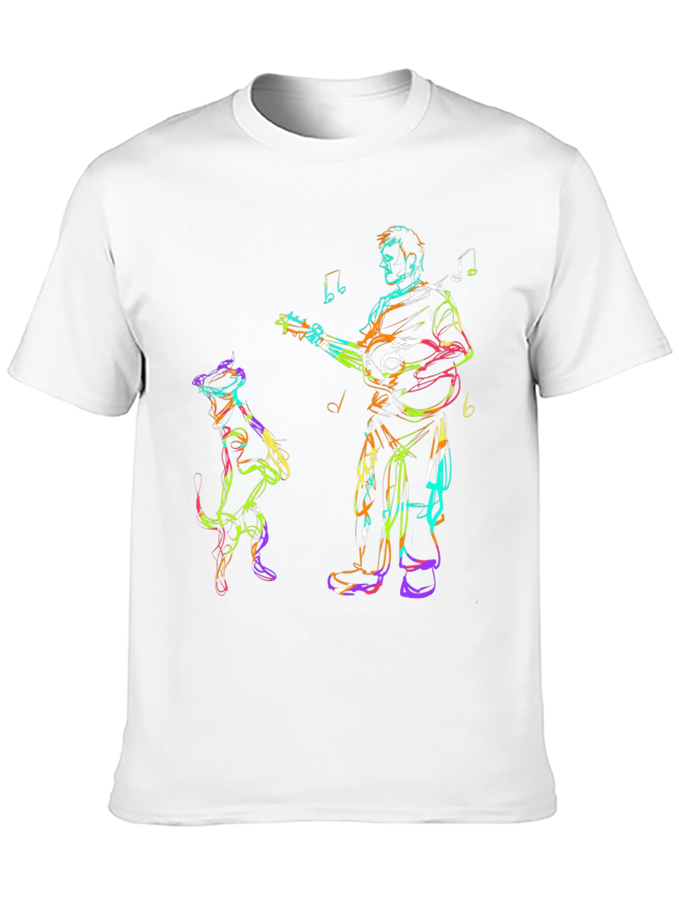Musician Dog Sketch Black T-Shirt