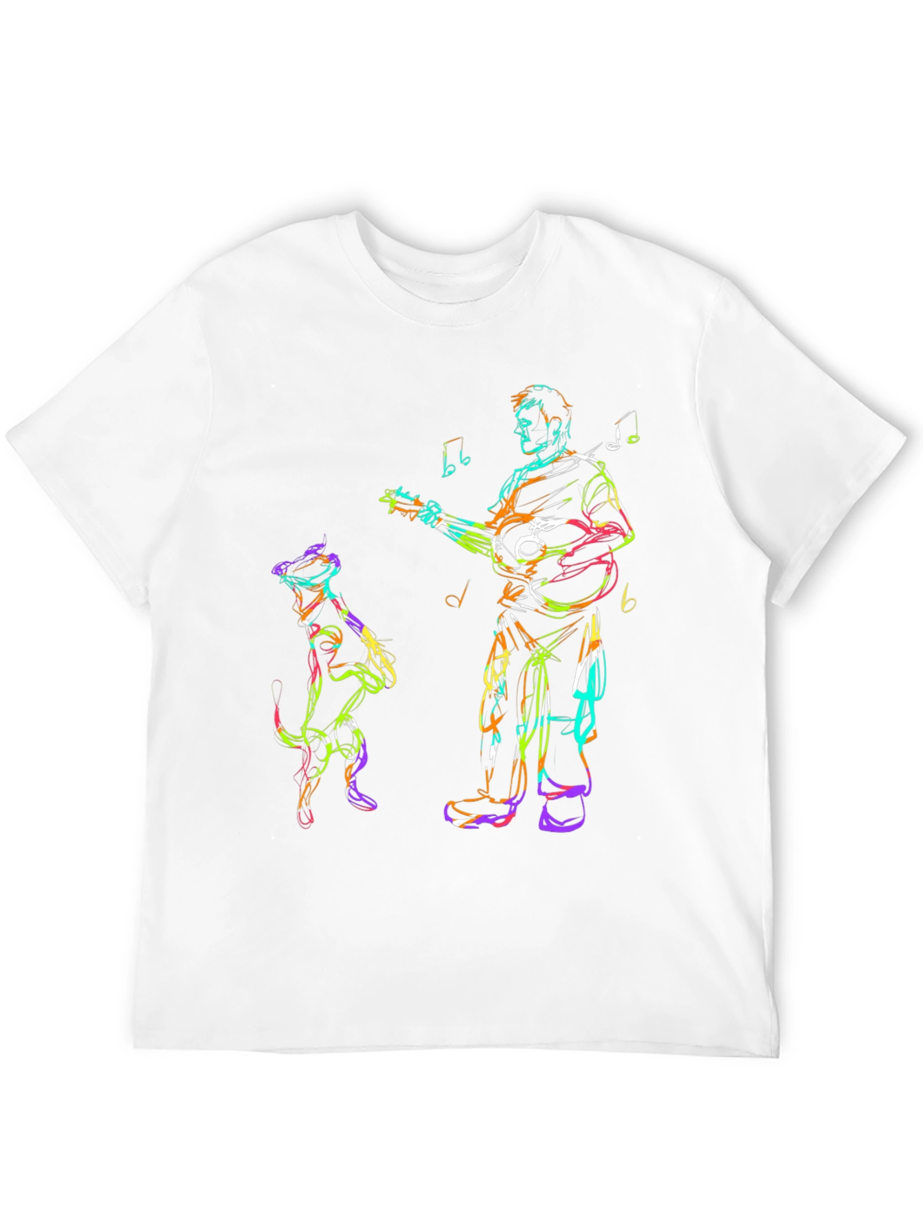 Musician Dog Sketch Black T-Shirt