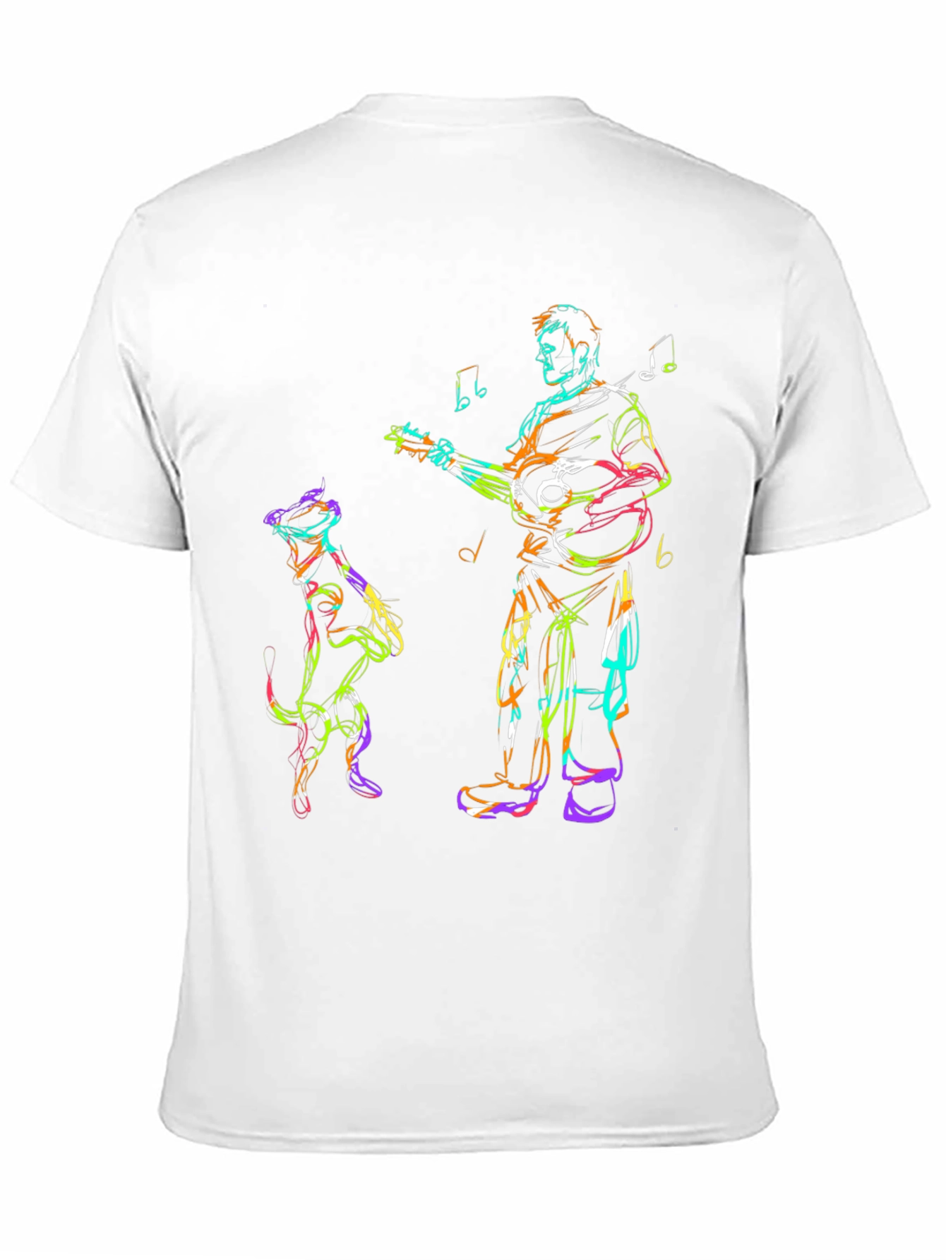 Musician Dog Sketch Black T-Shirt