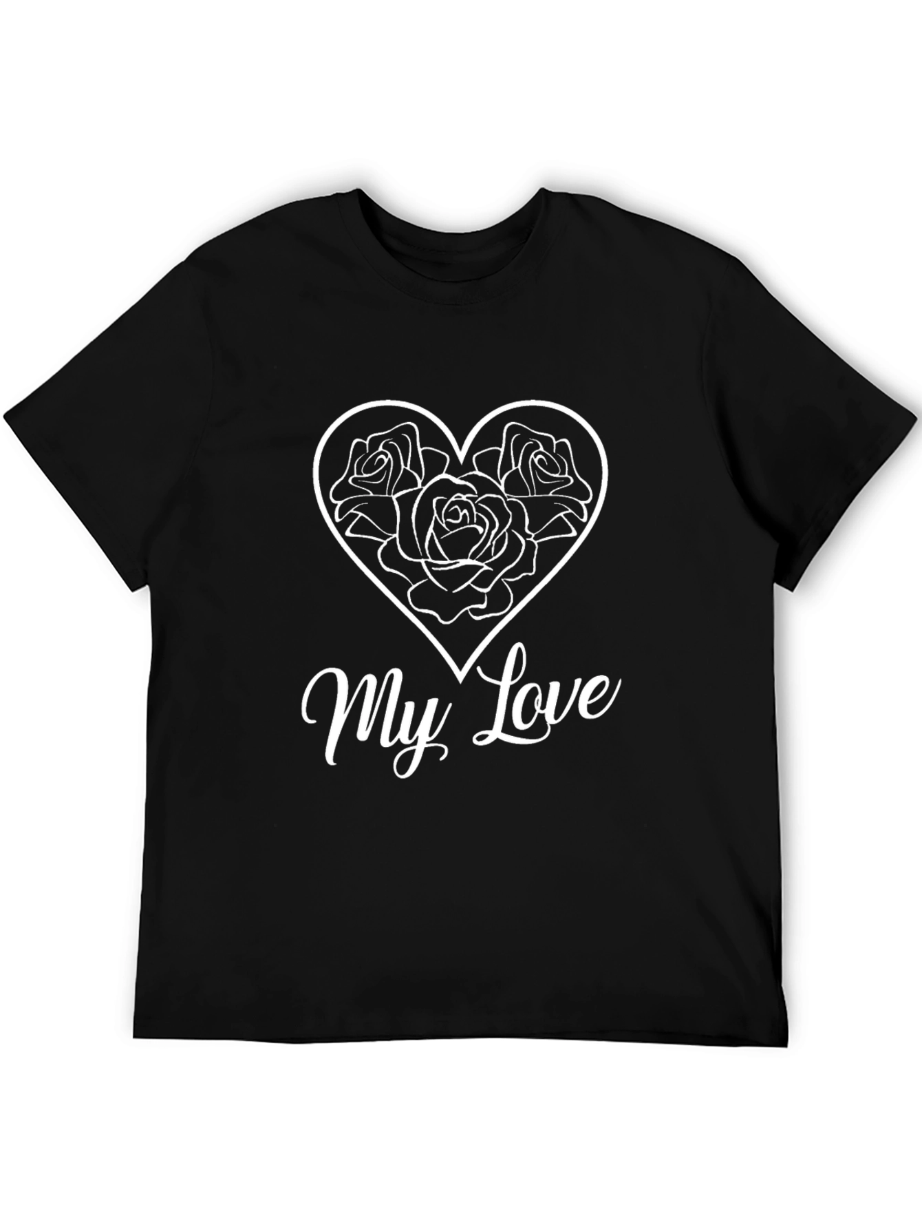 My Love Rose Heart Black T-Shirt