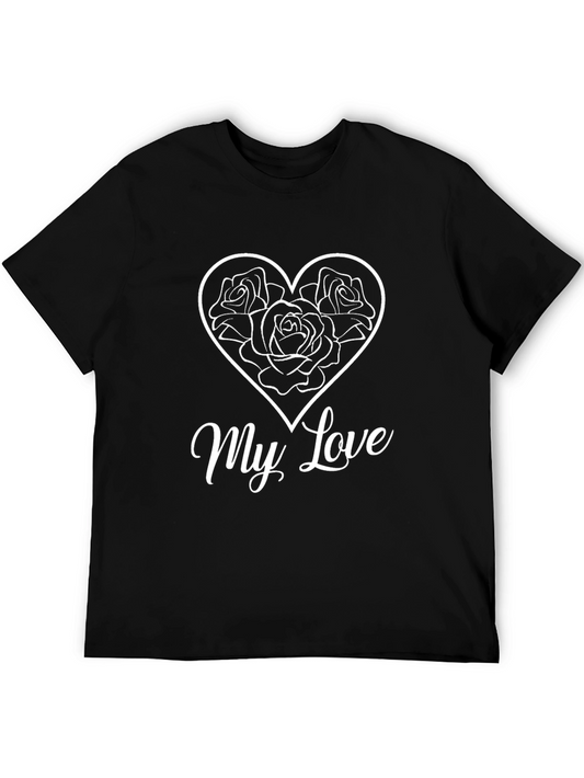 My Love Rose Heart Black T-Shirt