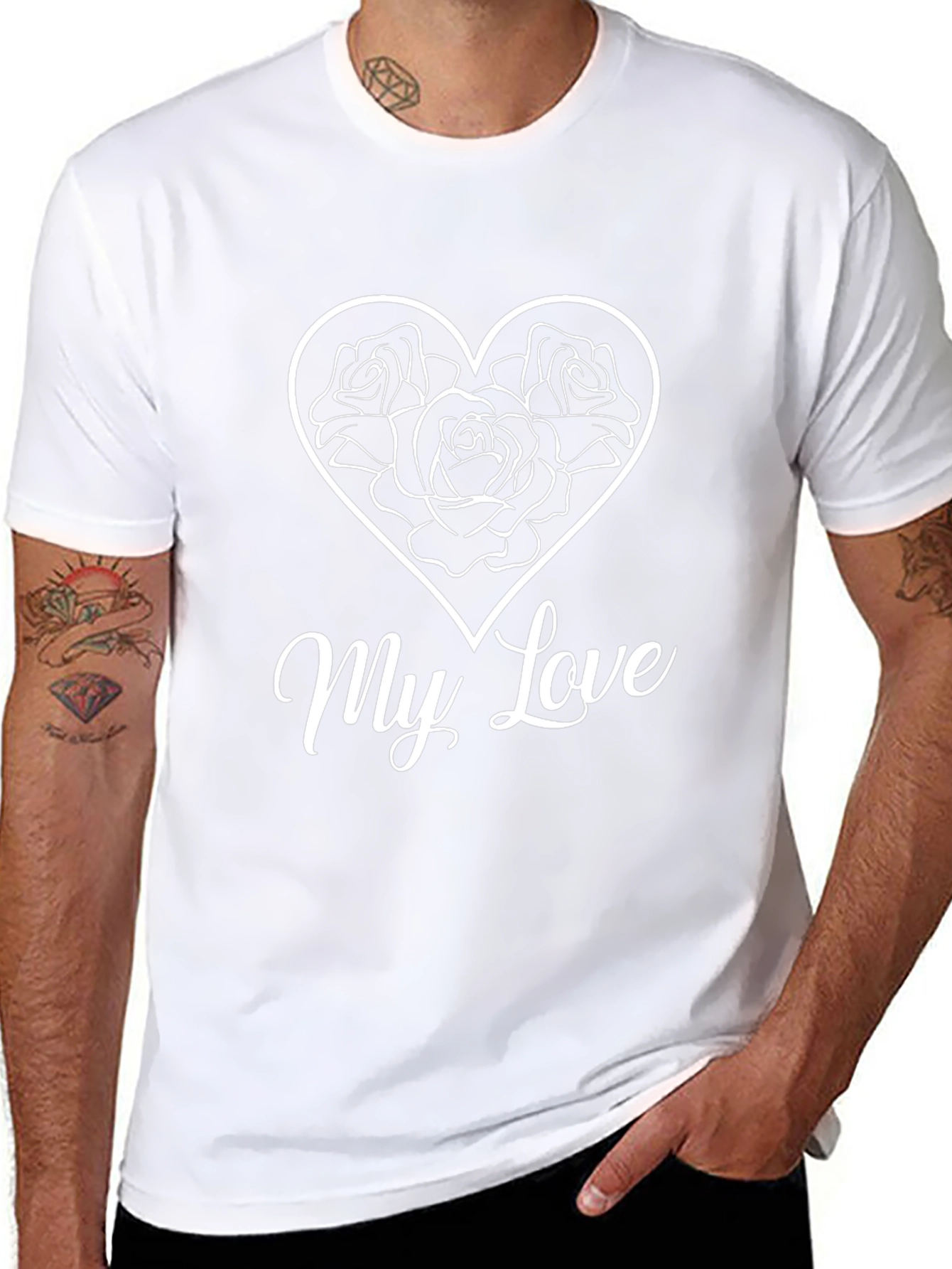 My Love Rose Heart Black T-Shirt