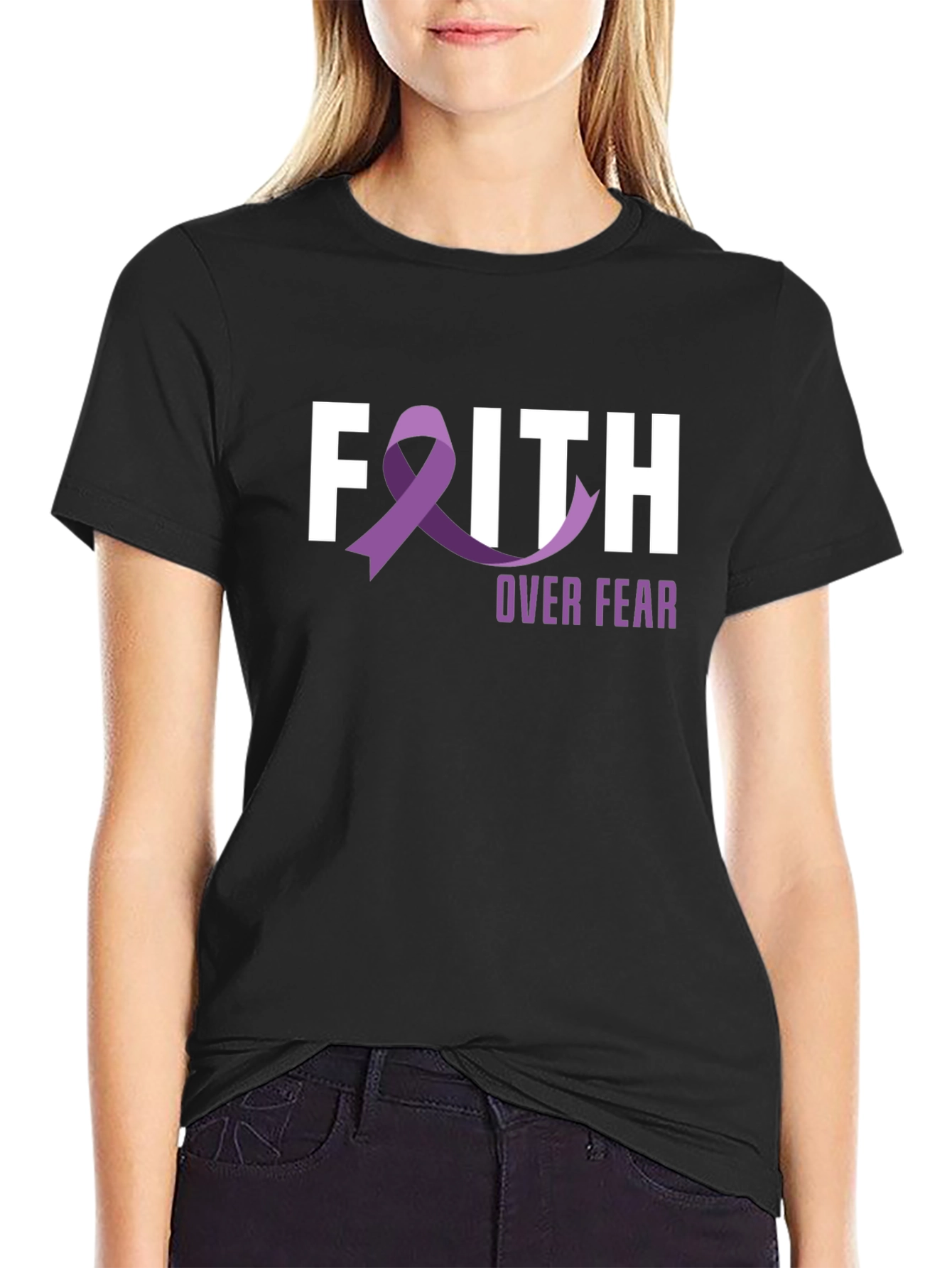 Faith Over Fear Awareness Ribbon Graphic T-Shirt