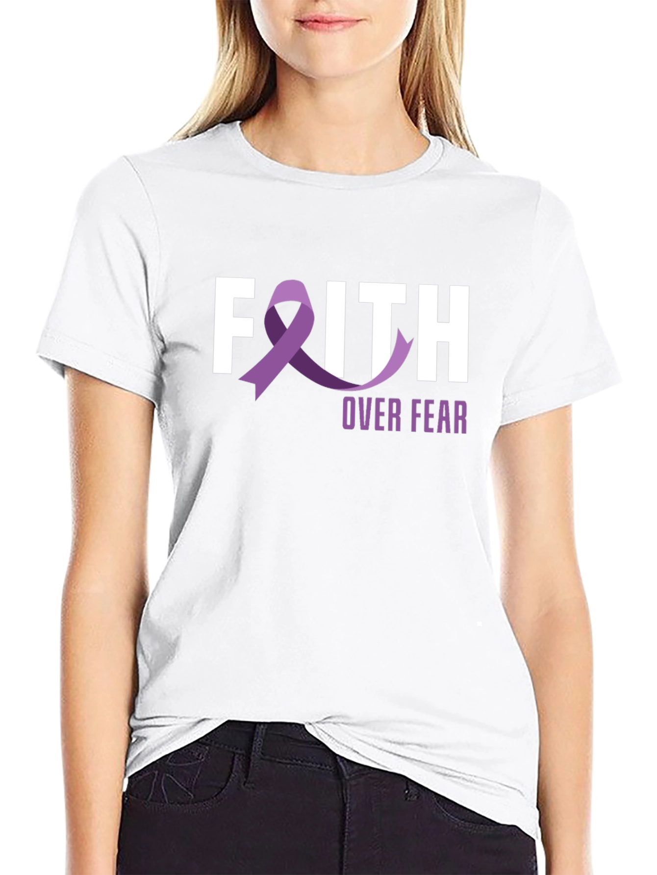 Faith Over Fear Awareness Ribbon Graphic T-Shirt
