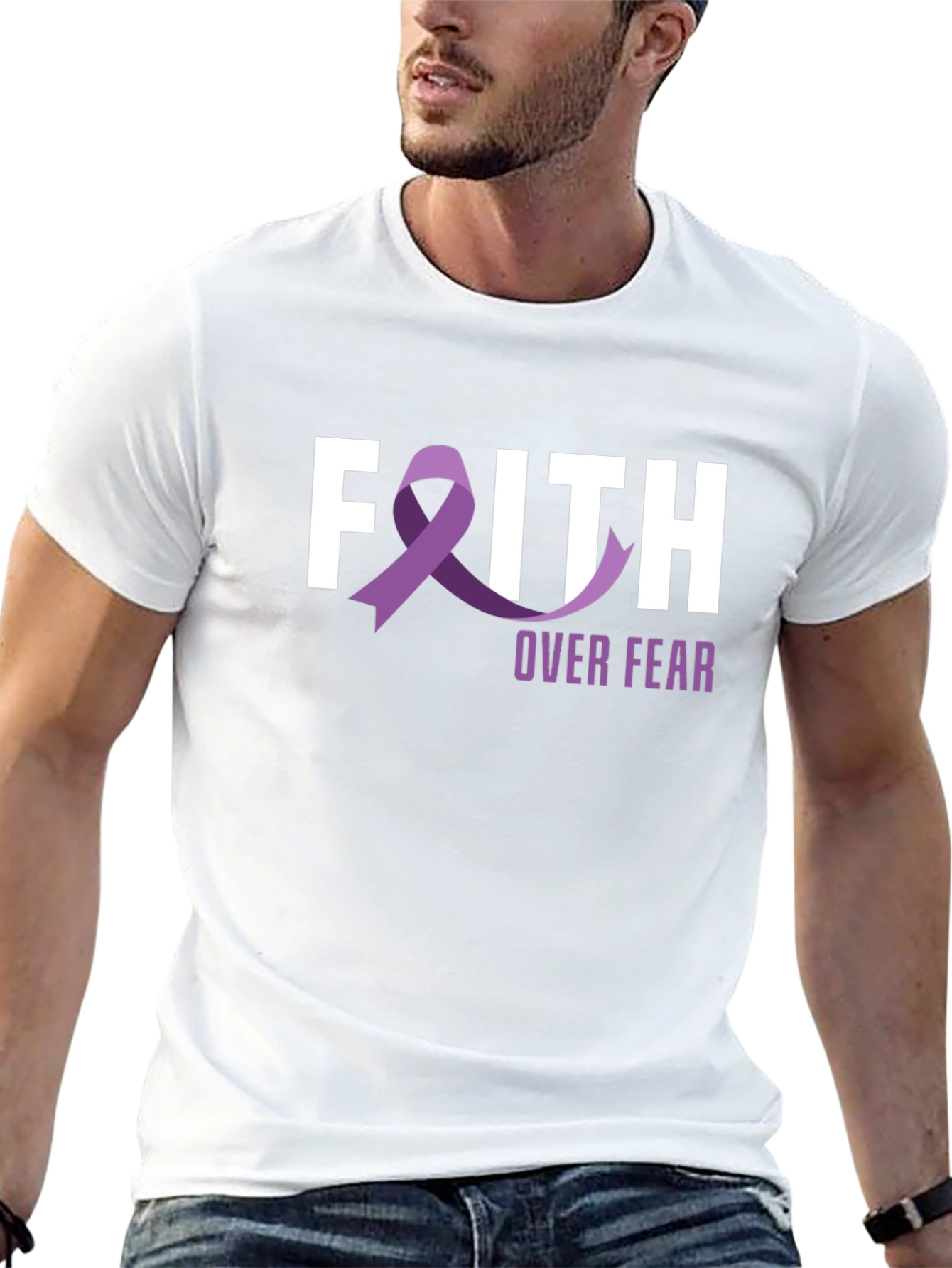 Faith Over Fear Awareness Ribbon Graphic T-Shirt