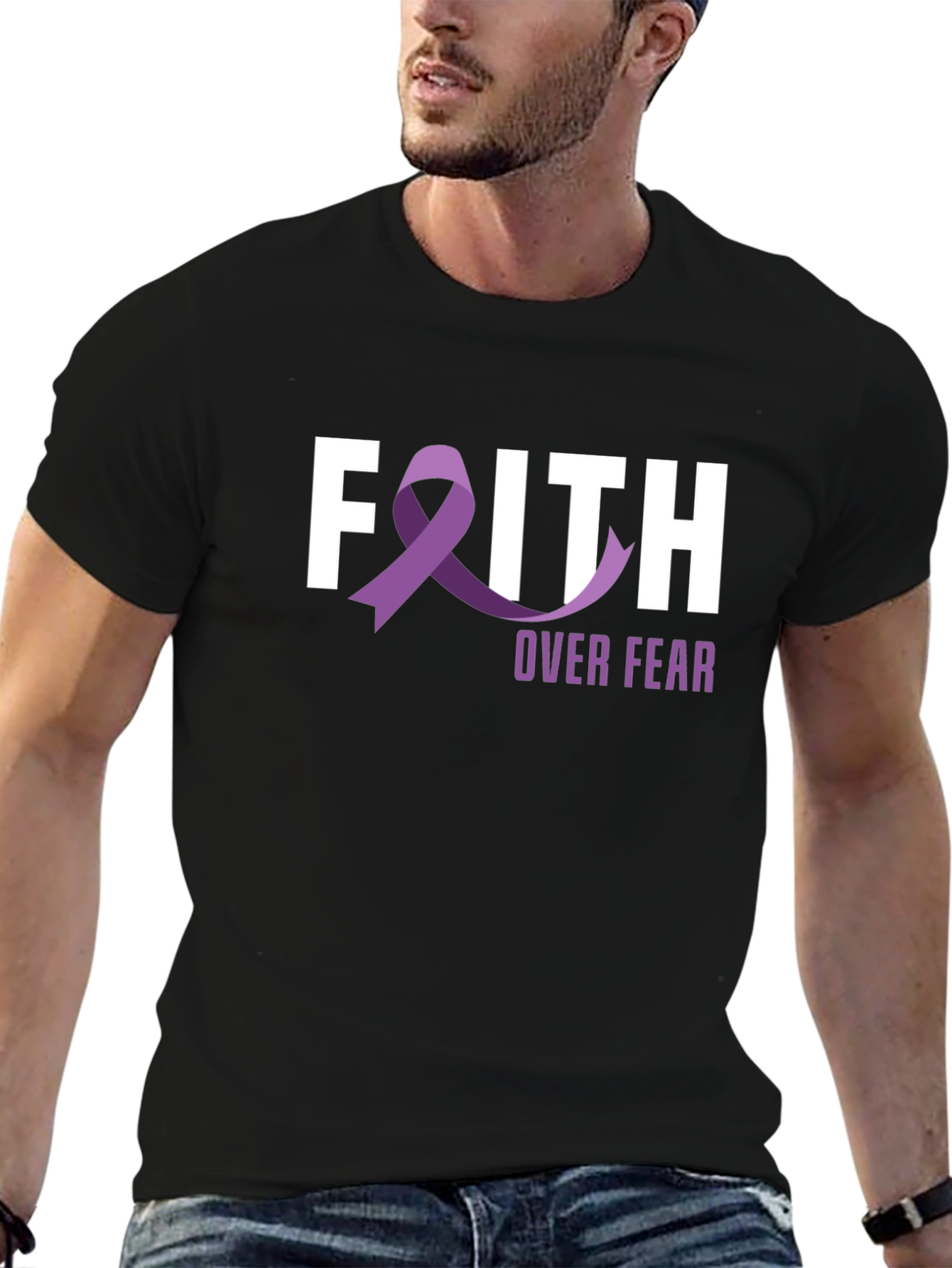 Faith Over Fear Awareness Ribbon Graphic T-Shirt