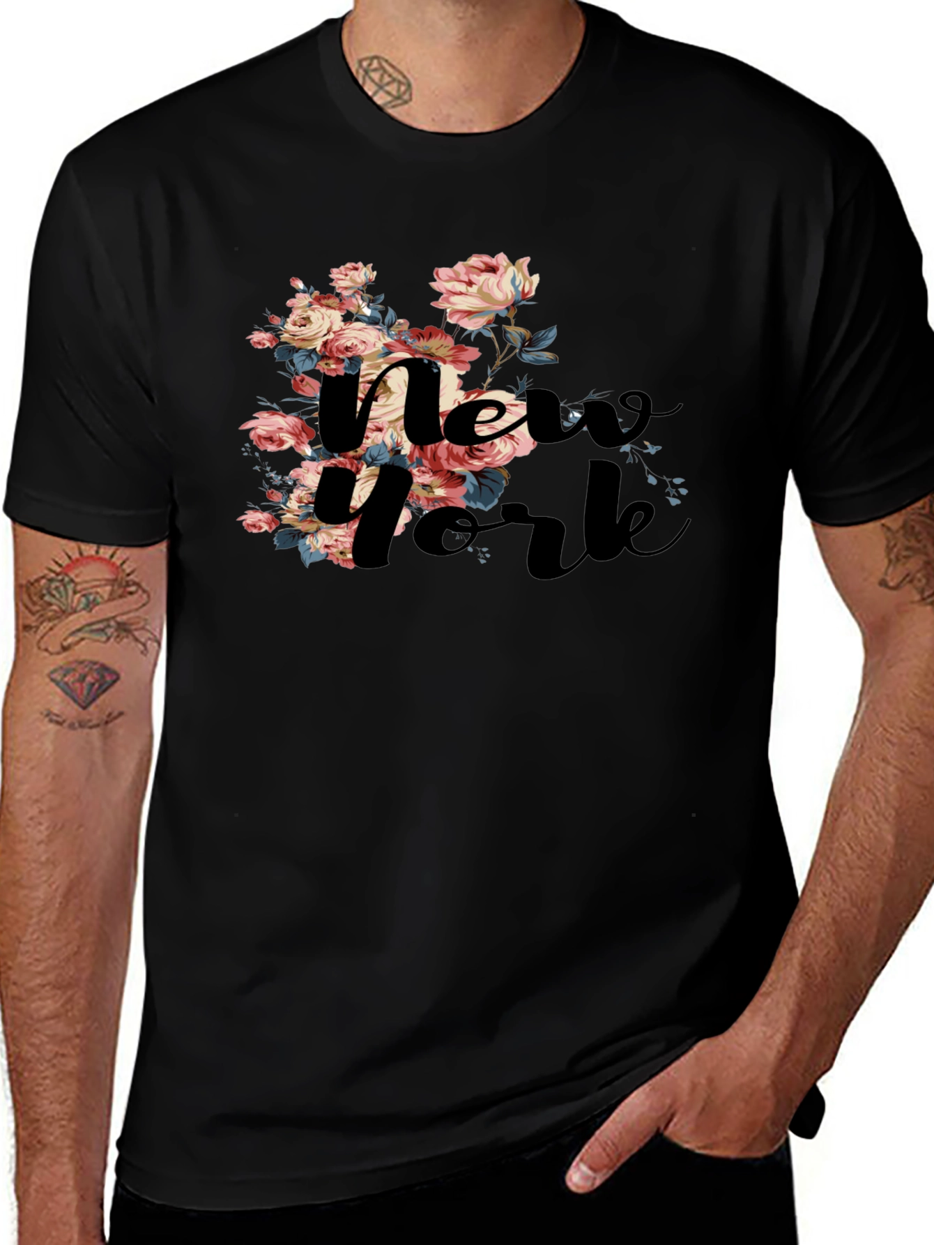 Floral New York Black T-Shirt