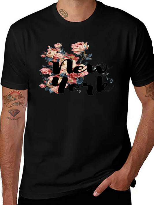 Floral New York Black T-Shirt