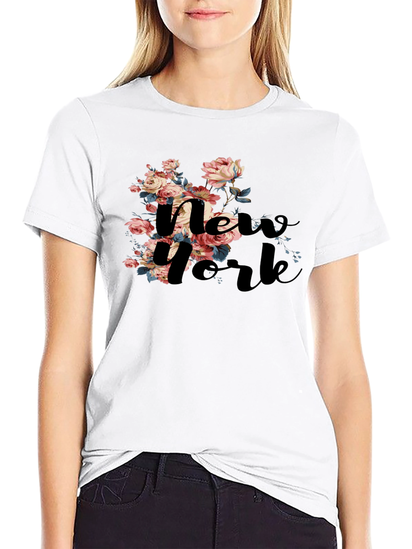 Floral New York Black T-Shirt