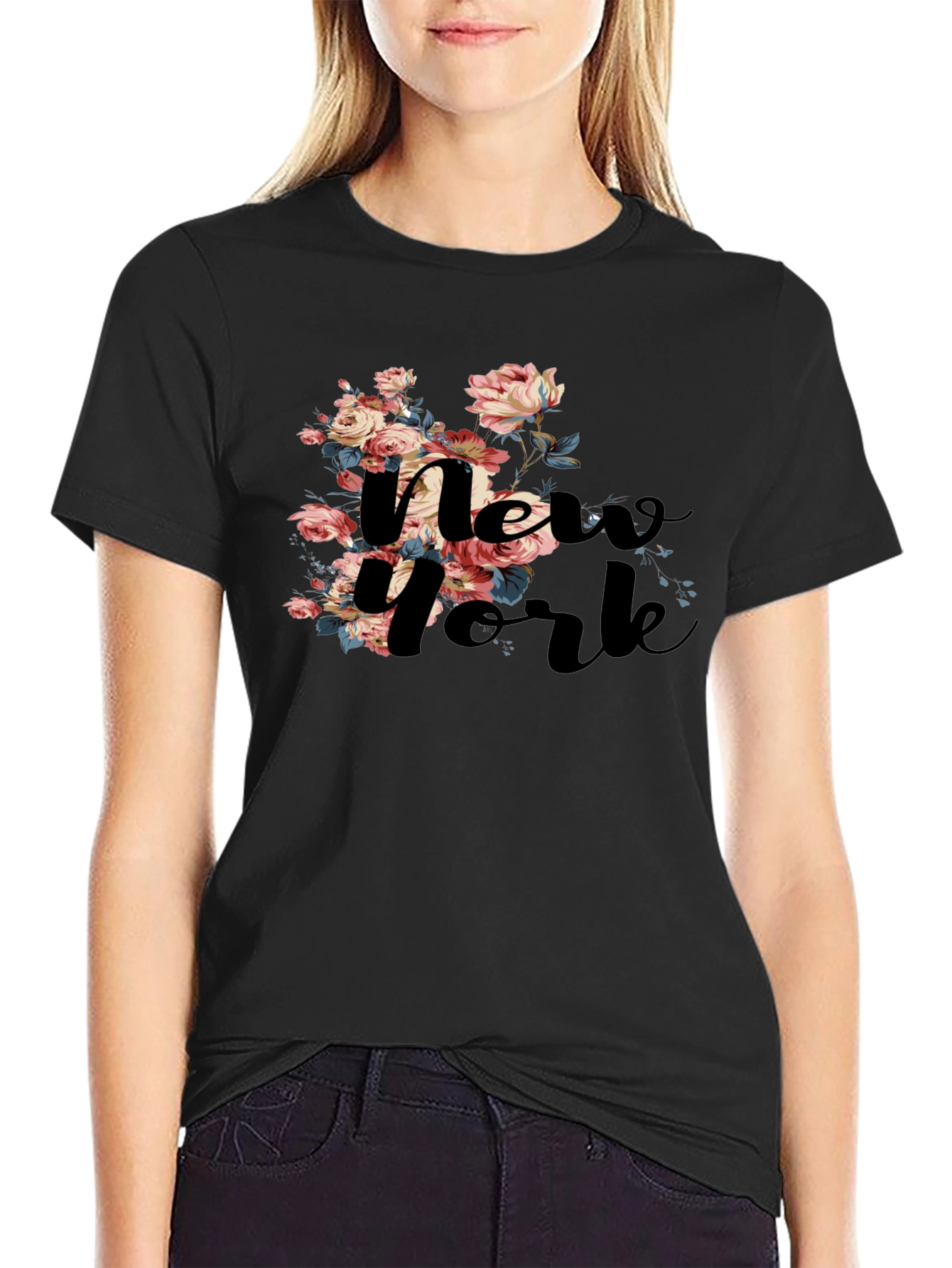 Floral New York Black T-Shirt