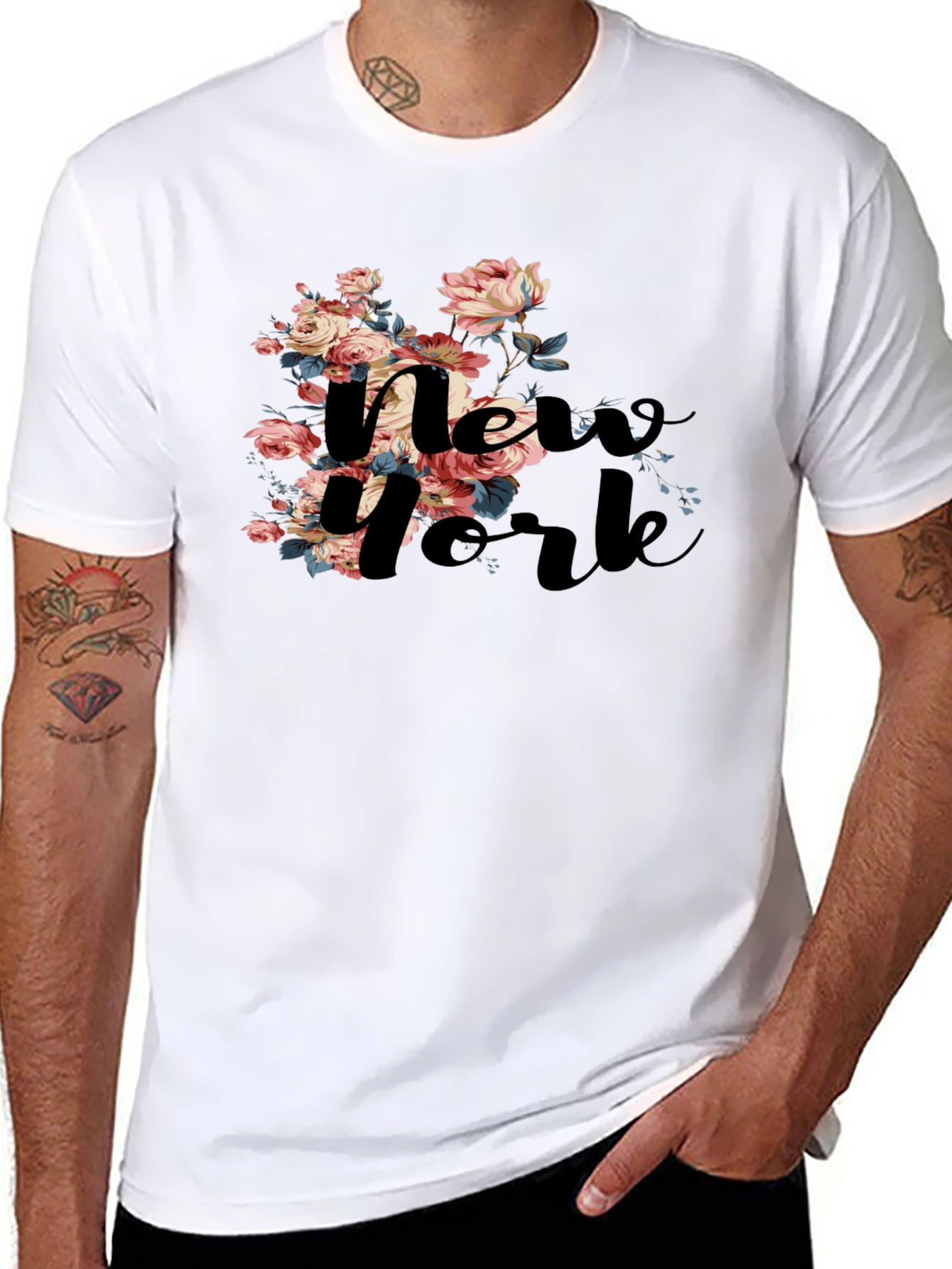Floral New York Black T-Shirt