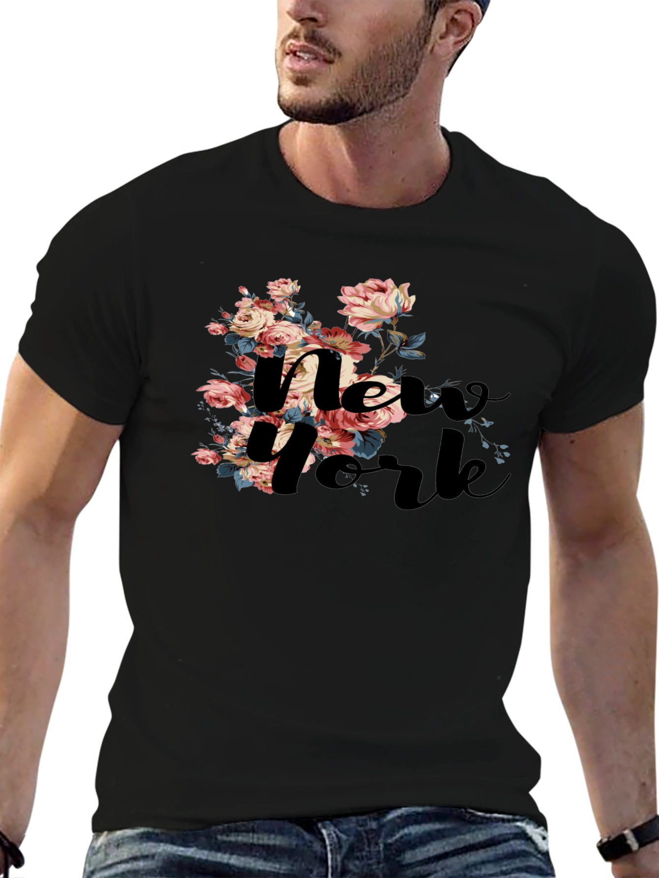 Floral New York Black T-Shirt