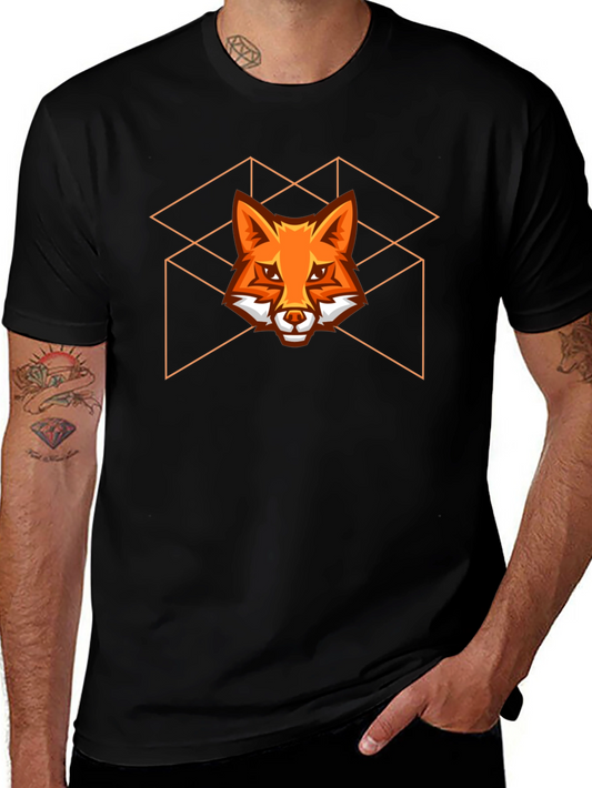 Geometric Fox Graphic Tee - Stylish Black T-Shirt