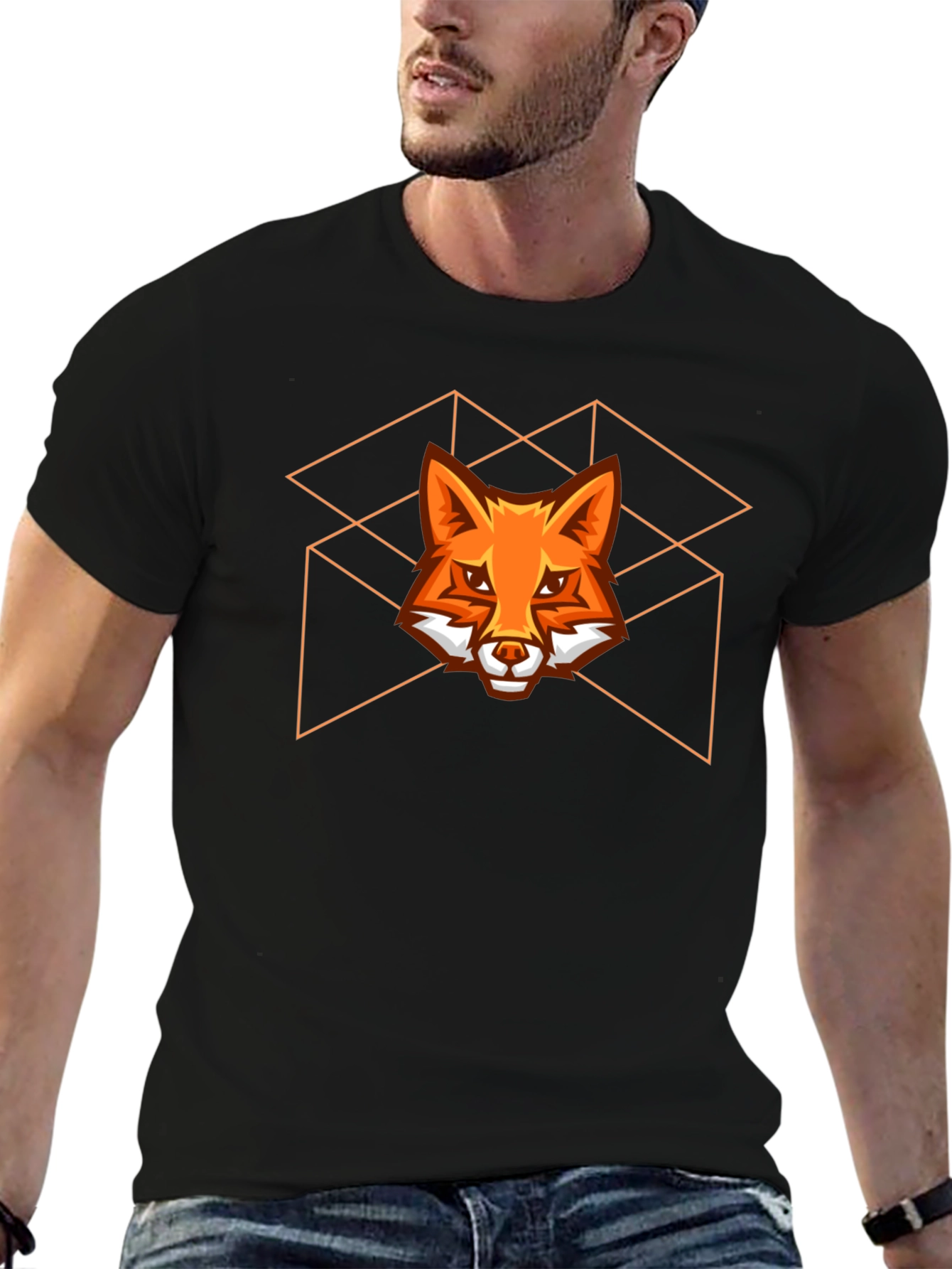 Geometric Fox Graphic Tee - Stylish Black T-Shirt