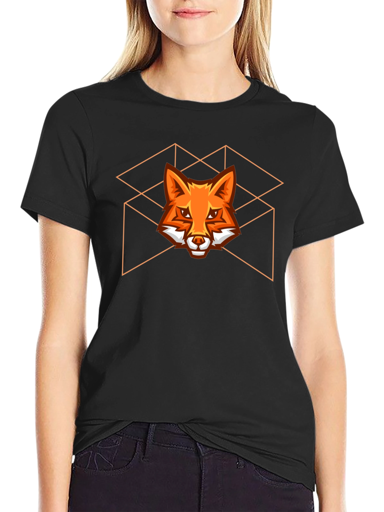 Geometric Fox Graphic Tee - Stylish Black T-Shirt