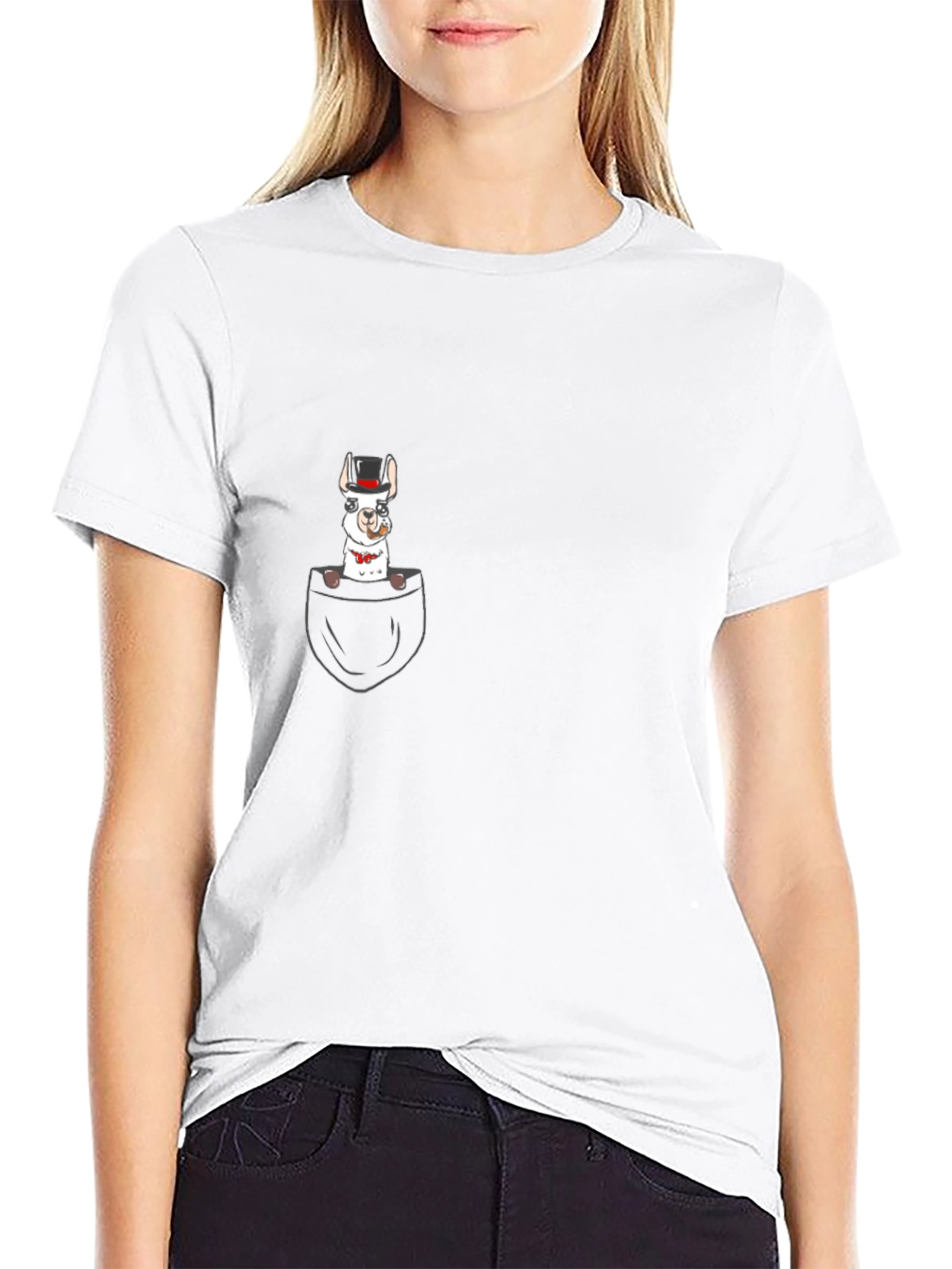 Llama in Pocket Graphic Tee - Black Cotton T-Shirt