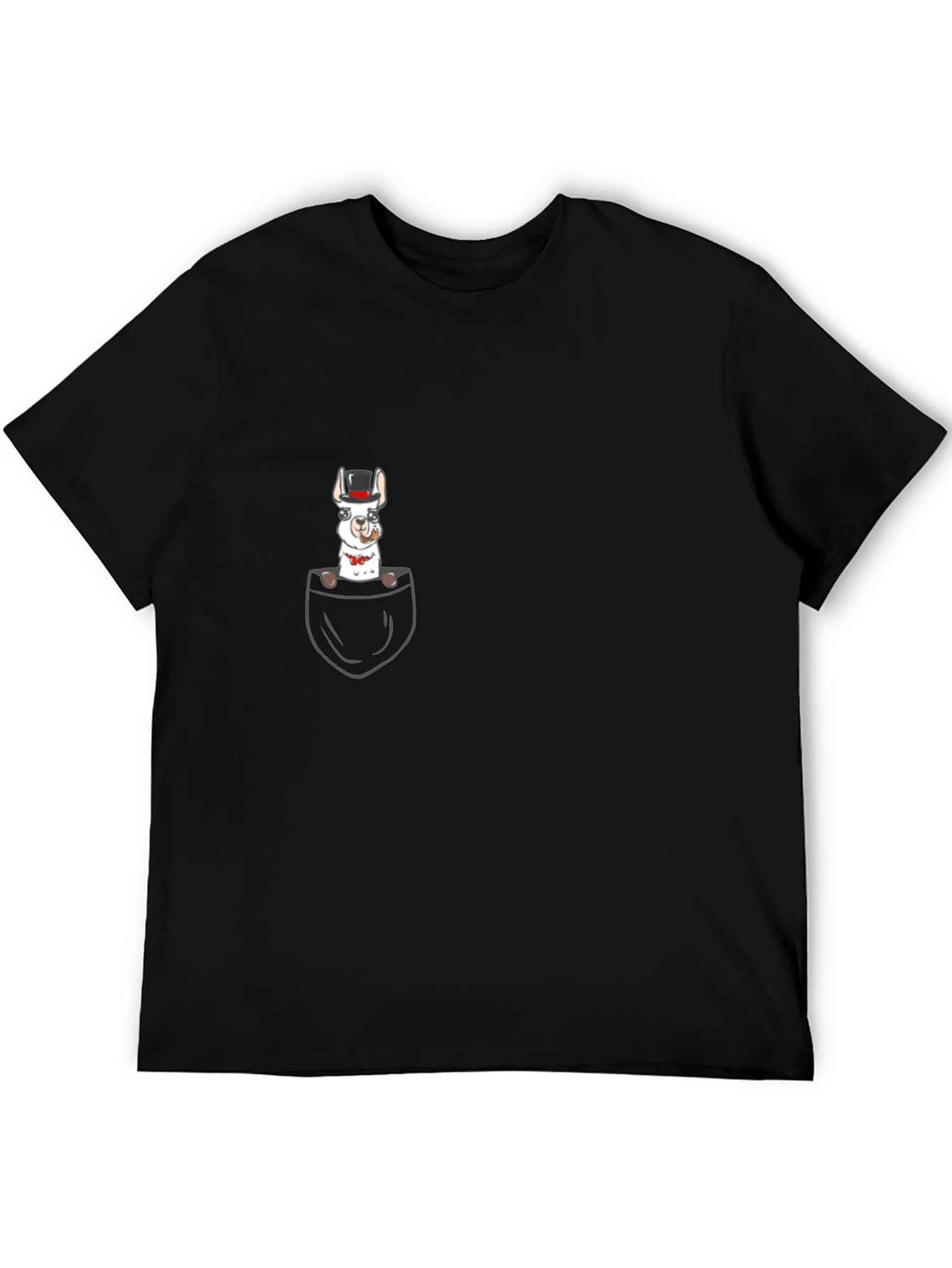 Llama in Pocket Graphic Tee - Black Cotton T-Shirt
