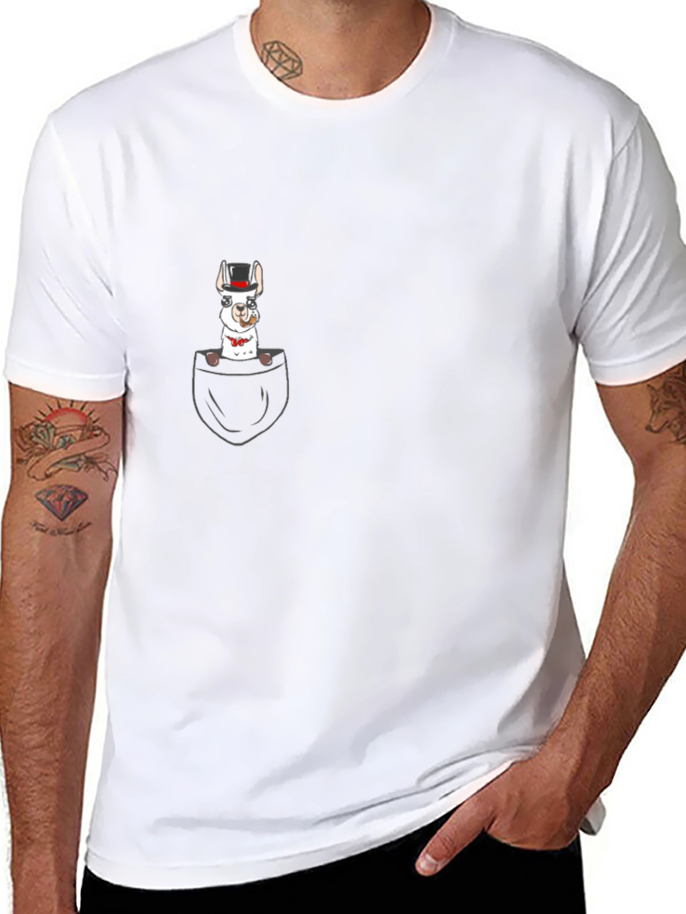 Llama in Pocket Graphic Tee - Black Cotton T-Shirt