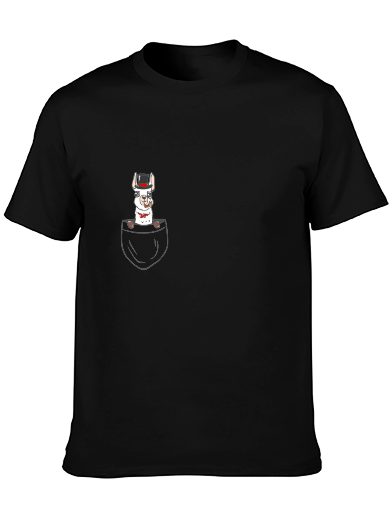 Llama in Pocket Graphic Tee - Black Cotton T-Shirt