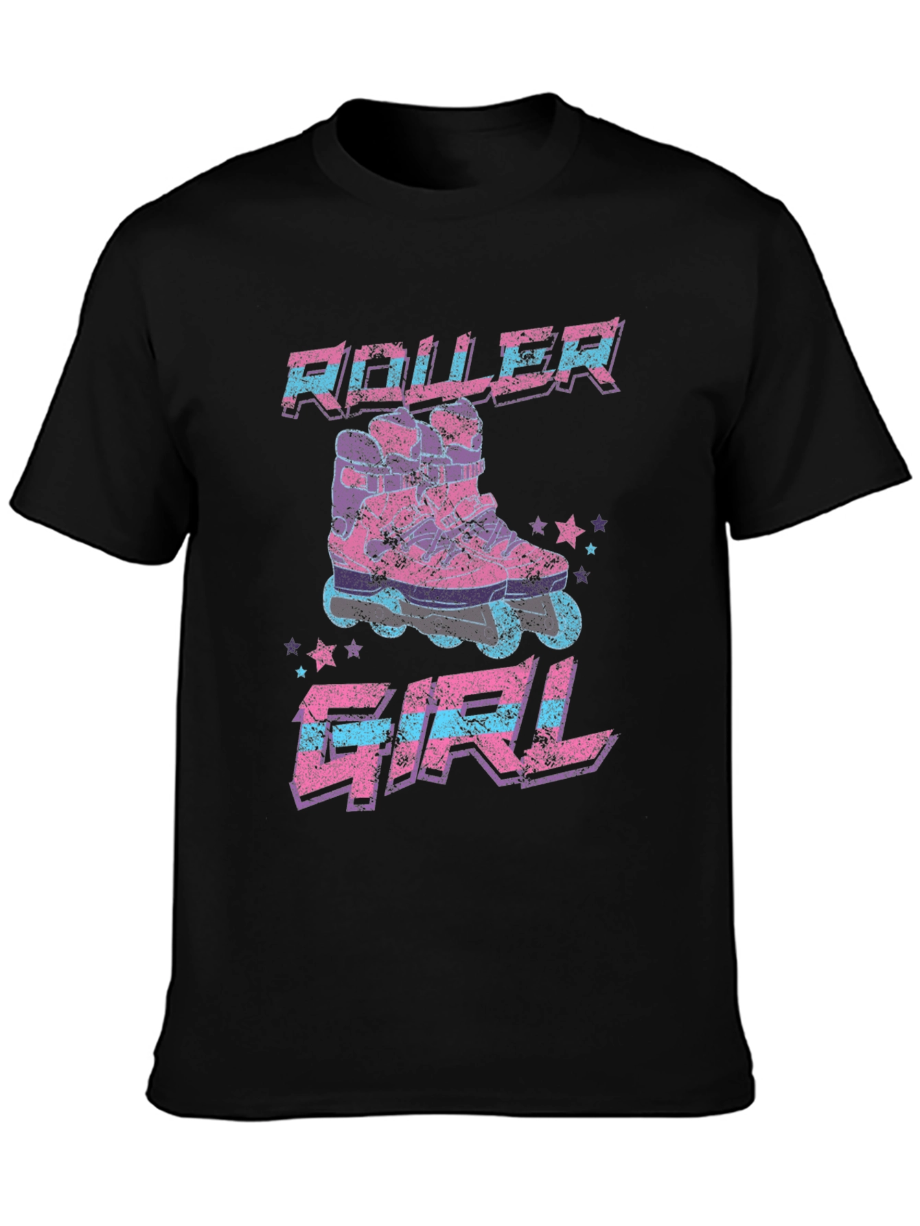 Roller Girl Retro Graphic Tee - Black Cotton T-Shirt