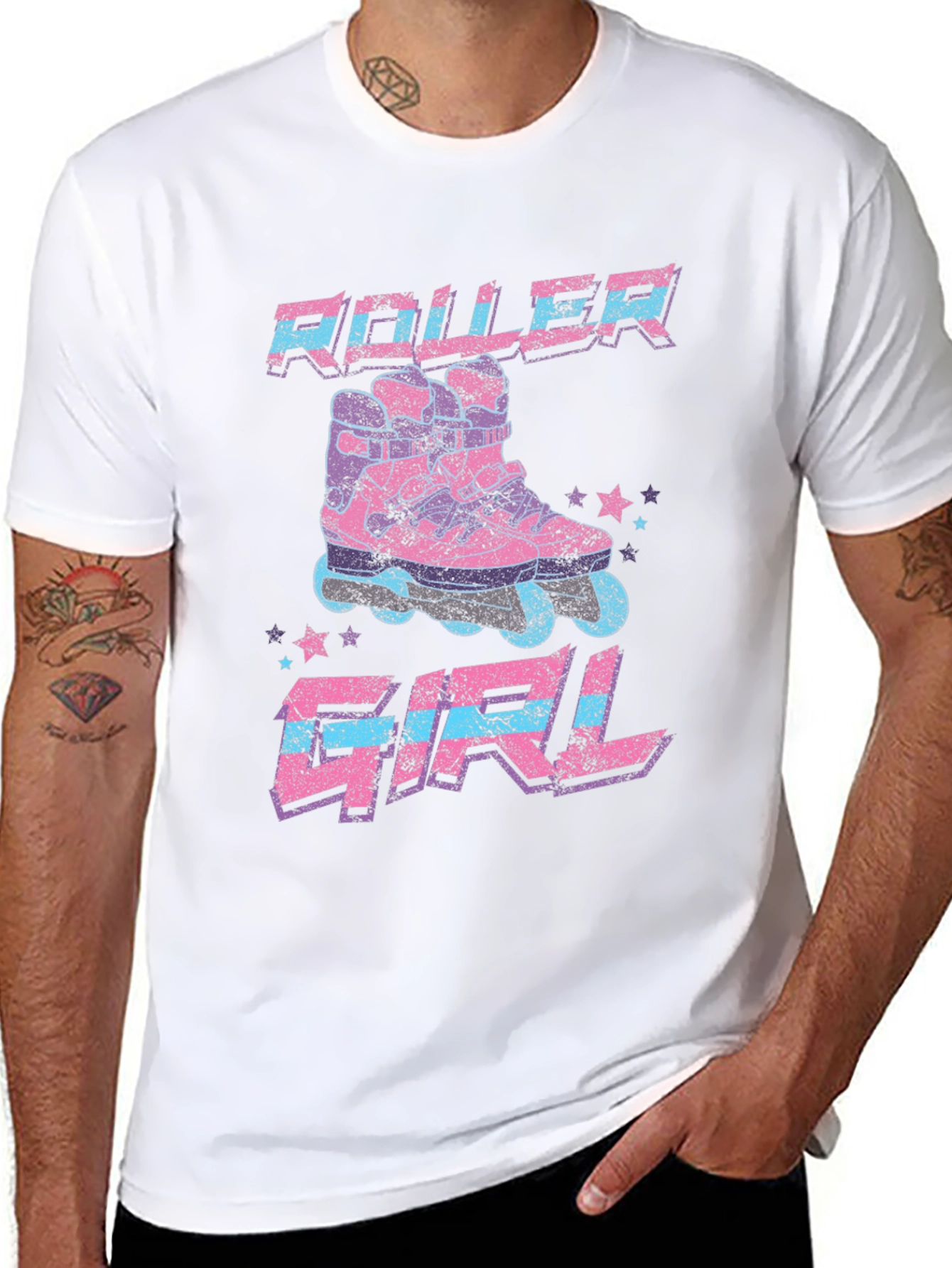 Roller Girl Retro Graphic Tee - Black Cotton T-Shirt
