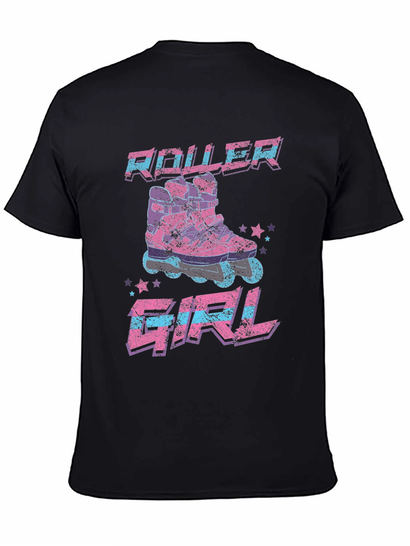 Roller Girl Retro Graphic Tee - Black Cotton T-Shirt
