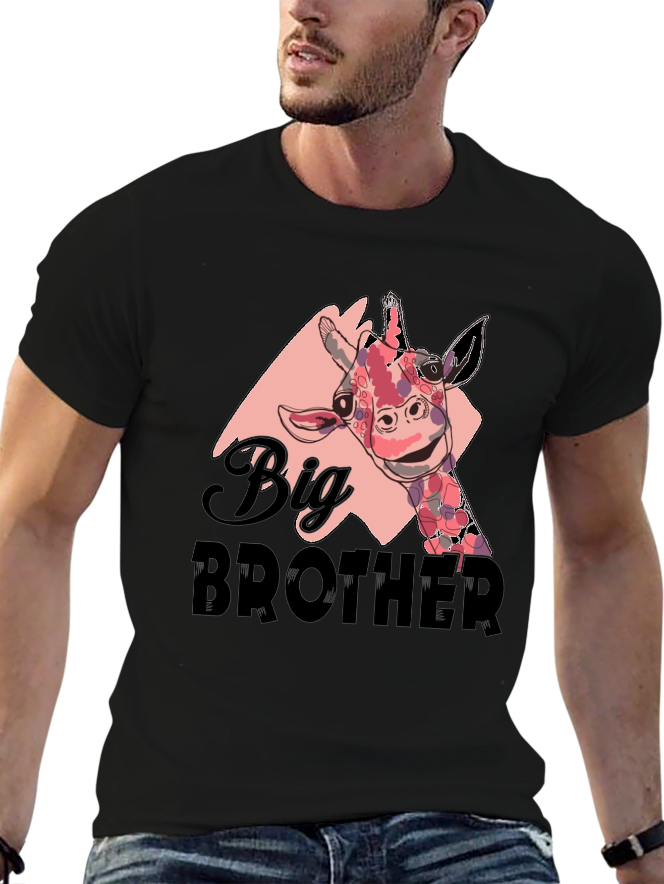 Big Brother Giraffe T-Shirt - Black Cotton Tee