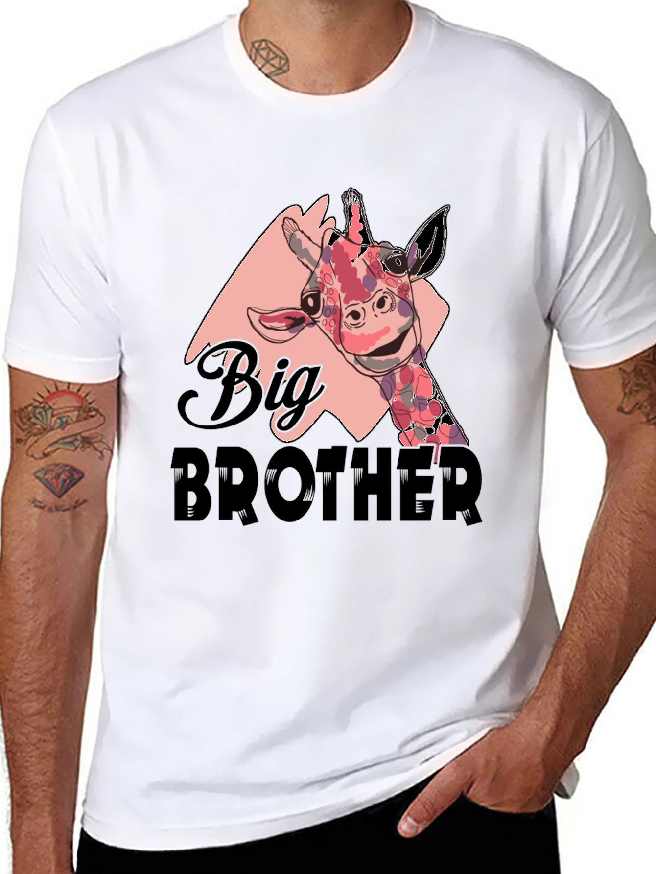 Big Brother Giraffe T-Shirt - Black Cotton Tee