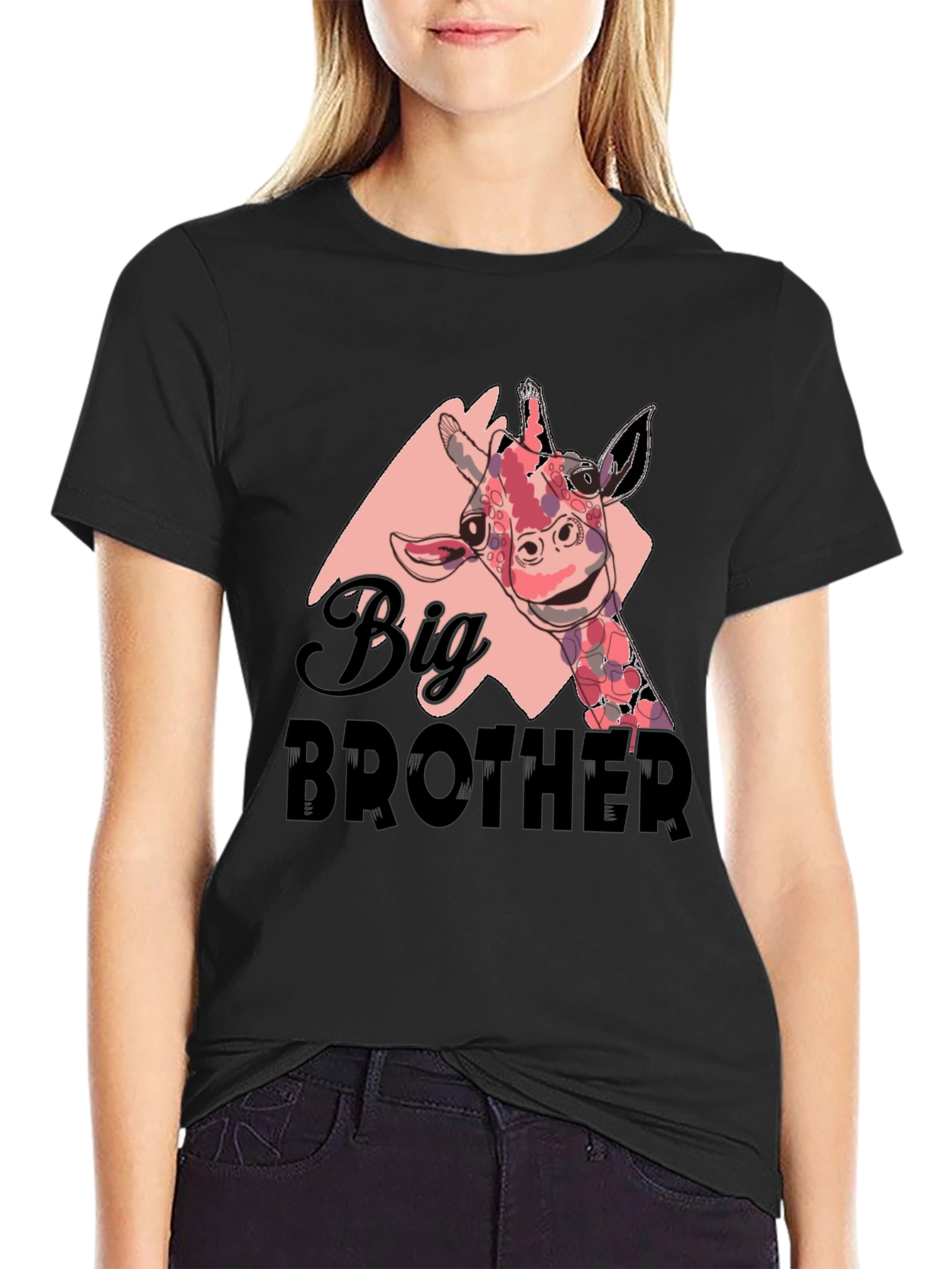 Big Brother Giraffe T-Shirt - Black Cotton Tee
