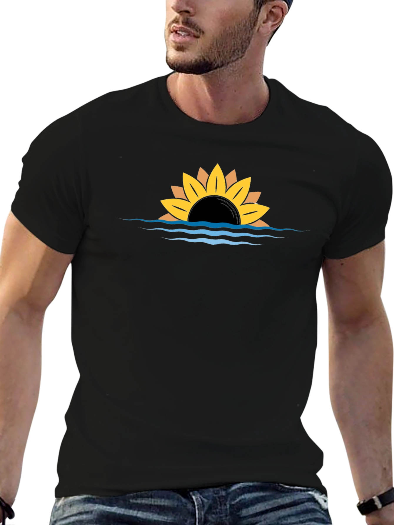 Sunflower Sunset Graphic Black Tee