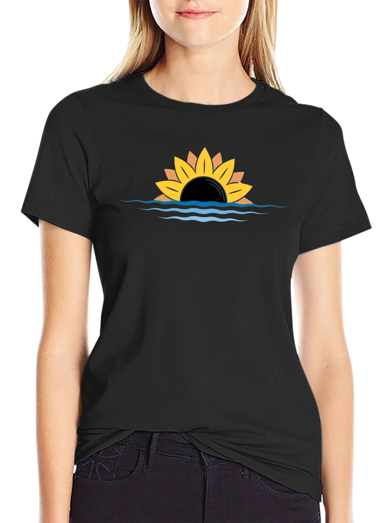 Sunflower Sunset Graphic Black Tee