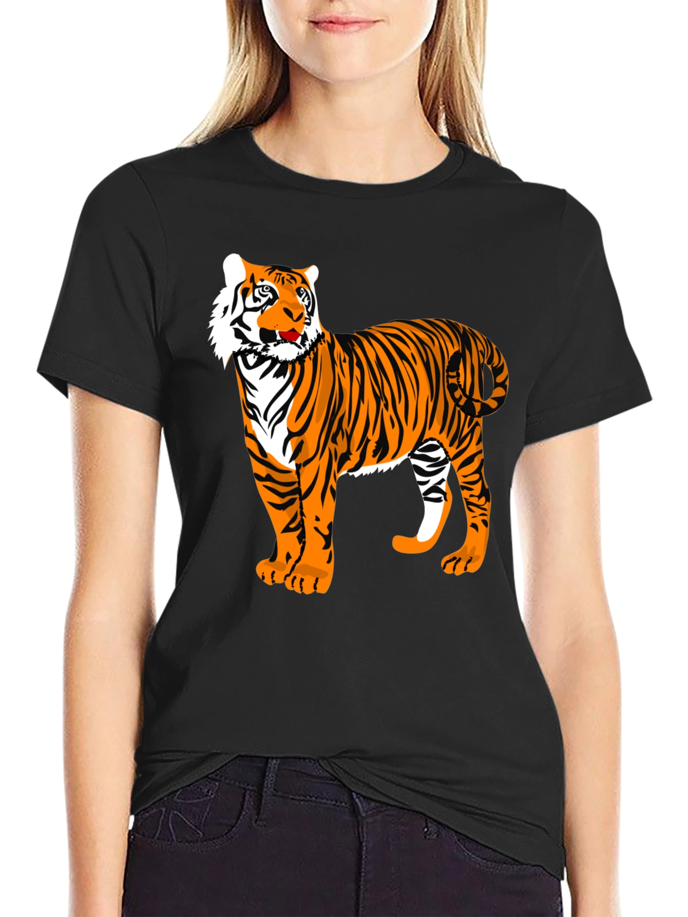 Bold Tiger Graphic Tee - Black Cotton