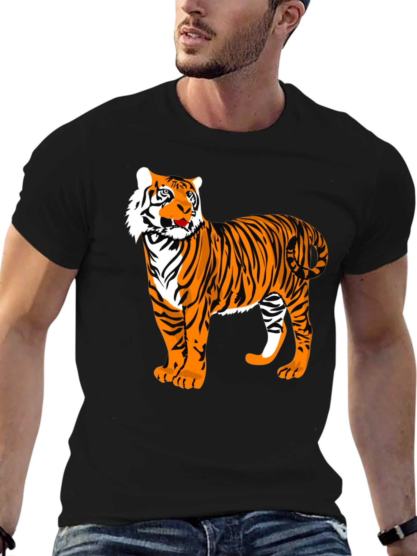 Bold Tiger Graphic Tee - Black Cotton