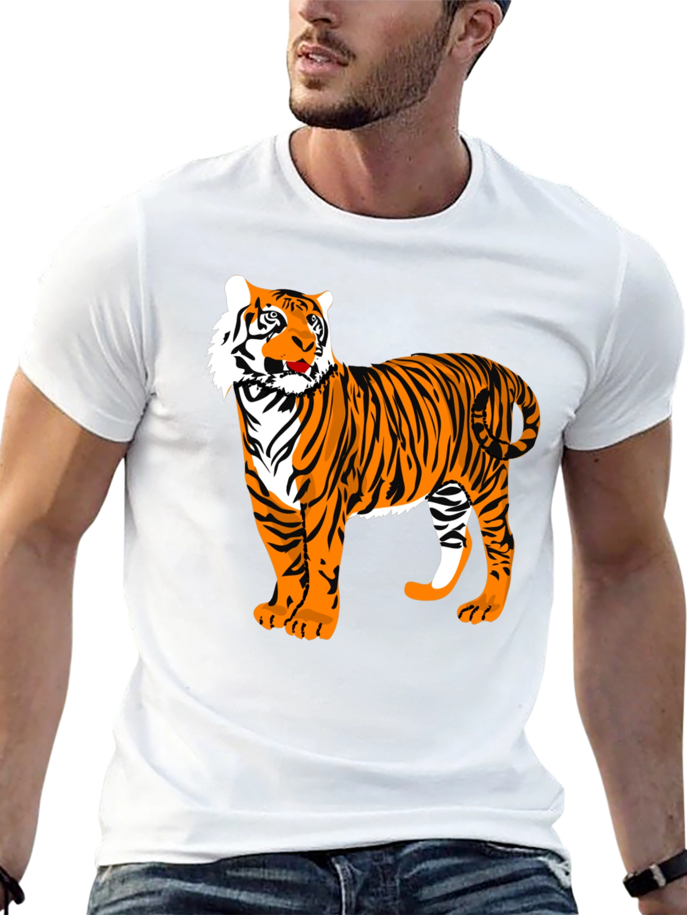 Bold Tiger Graphic Tee - Black Cotton