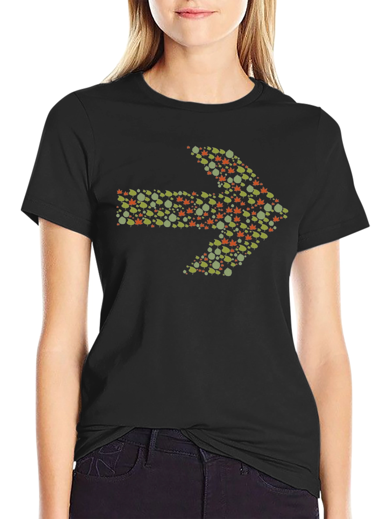 Leaf Arrow Graphic Tee - Black Cotton Casual Shirt
