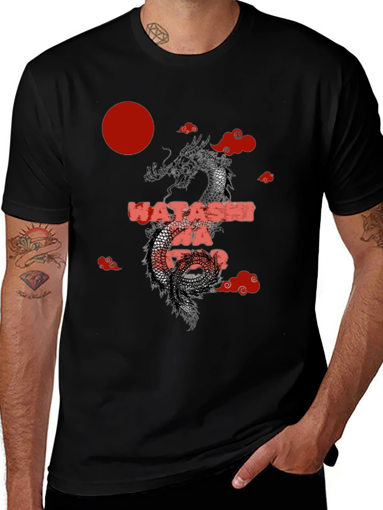 Dragon Japanese Text Graphic T-Shirt
