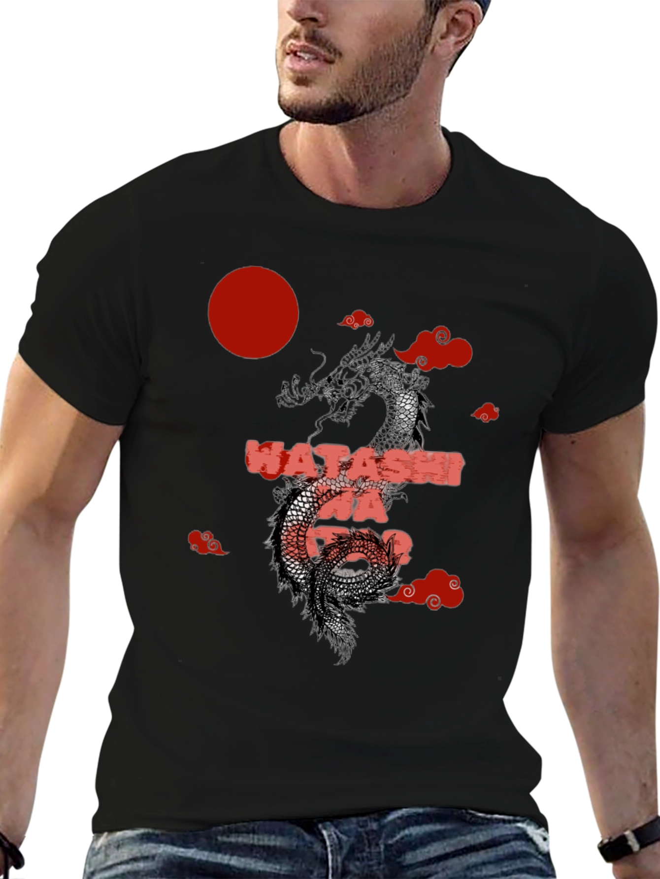 Dragon Japanese Text Graphic T-Shirt