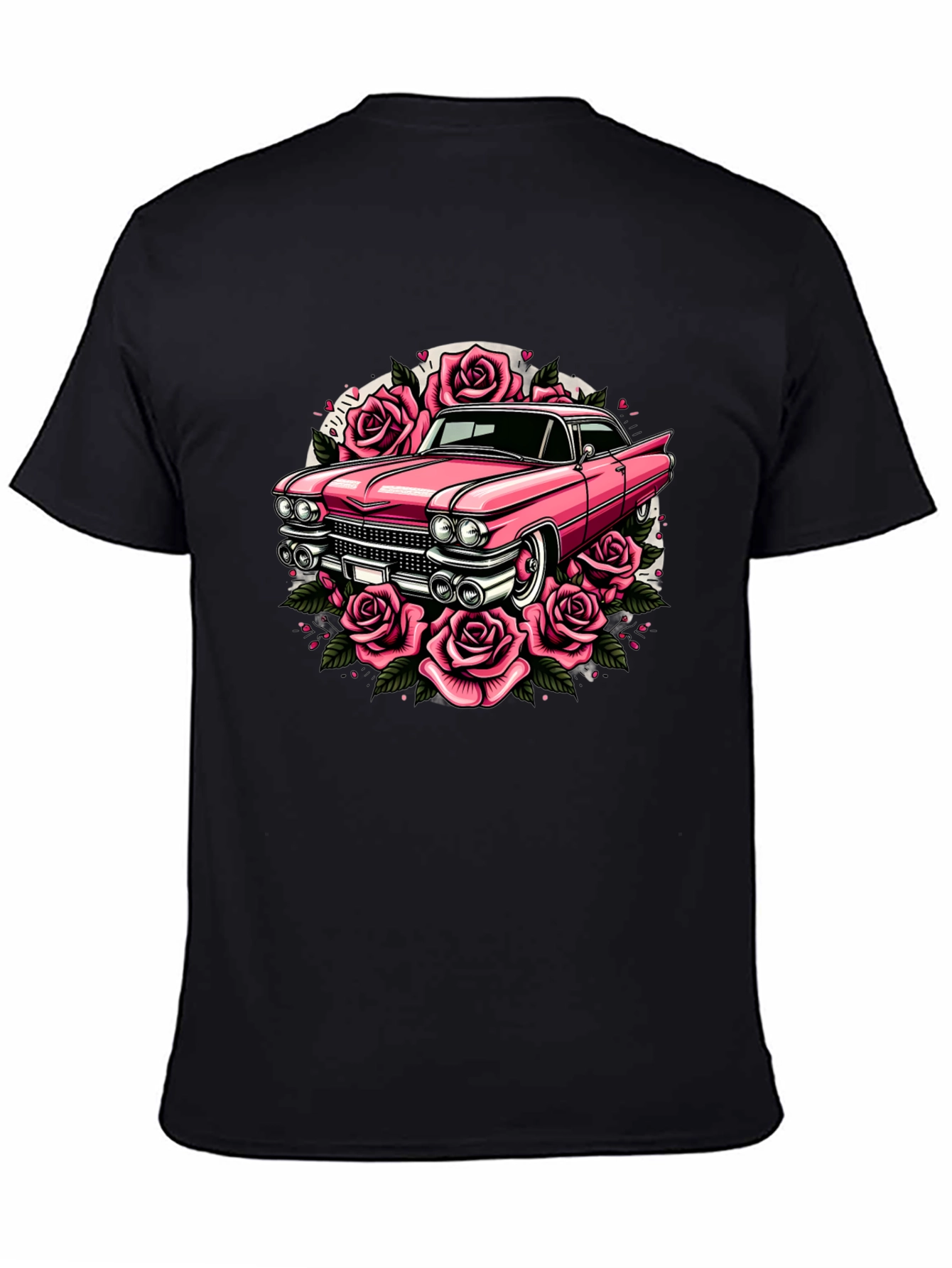 Retro Car & Roses Graphic T-Shirt - Classic Style