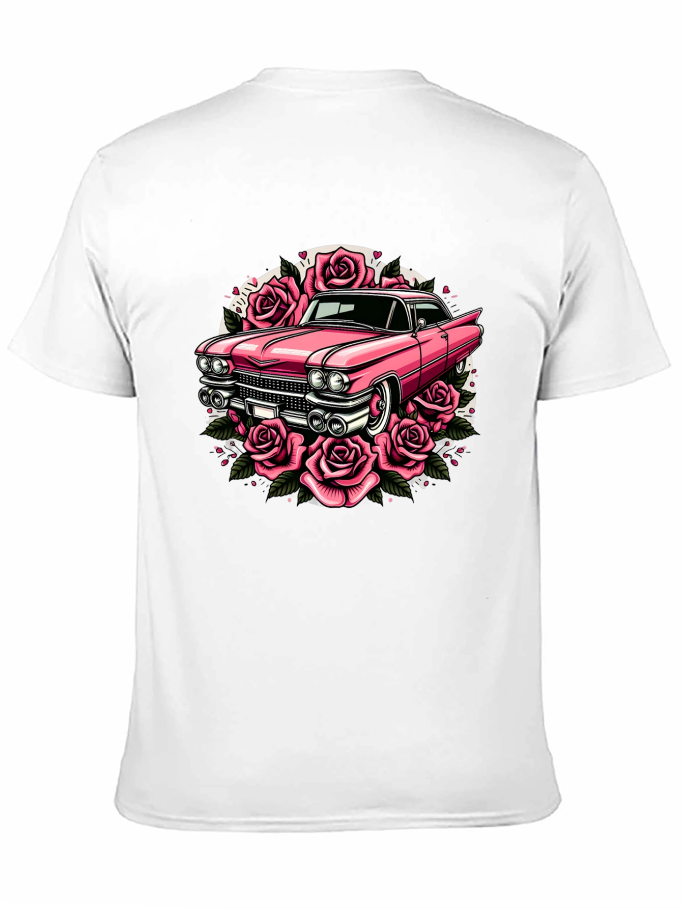 Retro Car & Roses Graphic T-Shirt - Classic Style