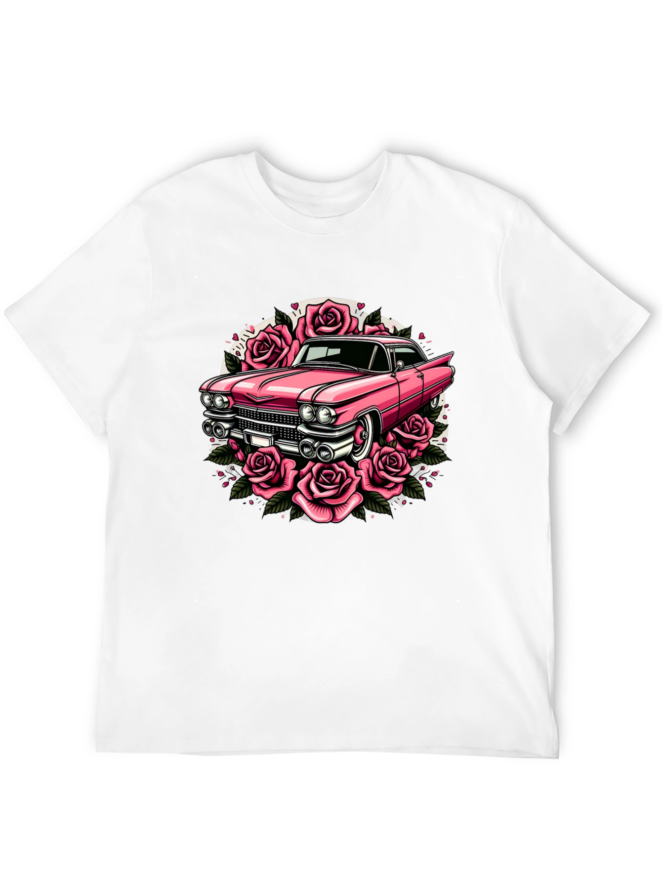 Retro Car & Roses Graphic T-Shirt - Classic Style