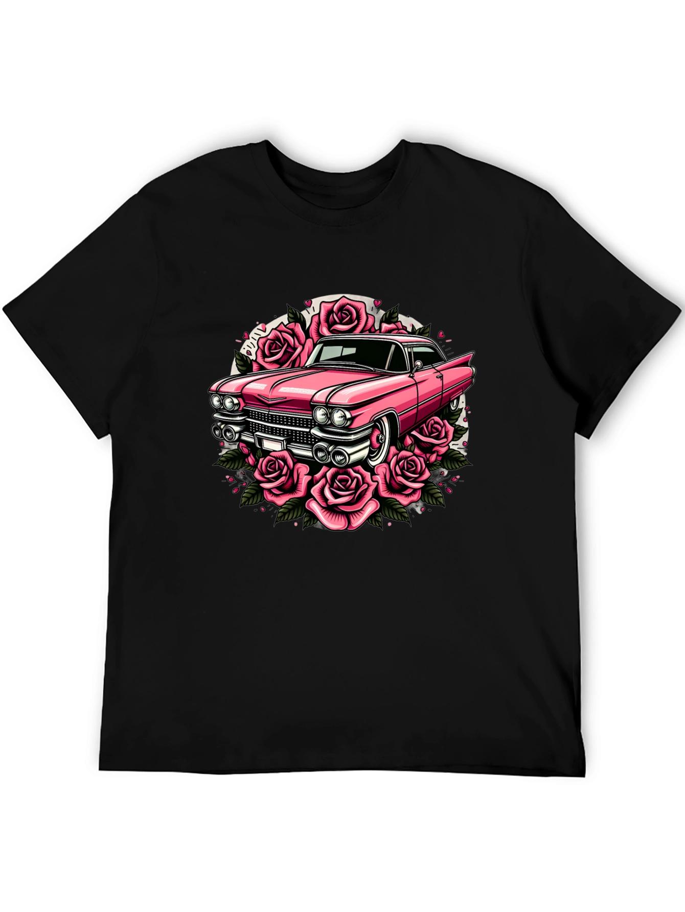 Retro Car & Roses Graphic T-Shirt - Classic Style