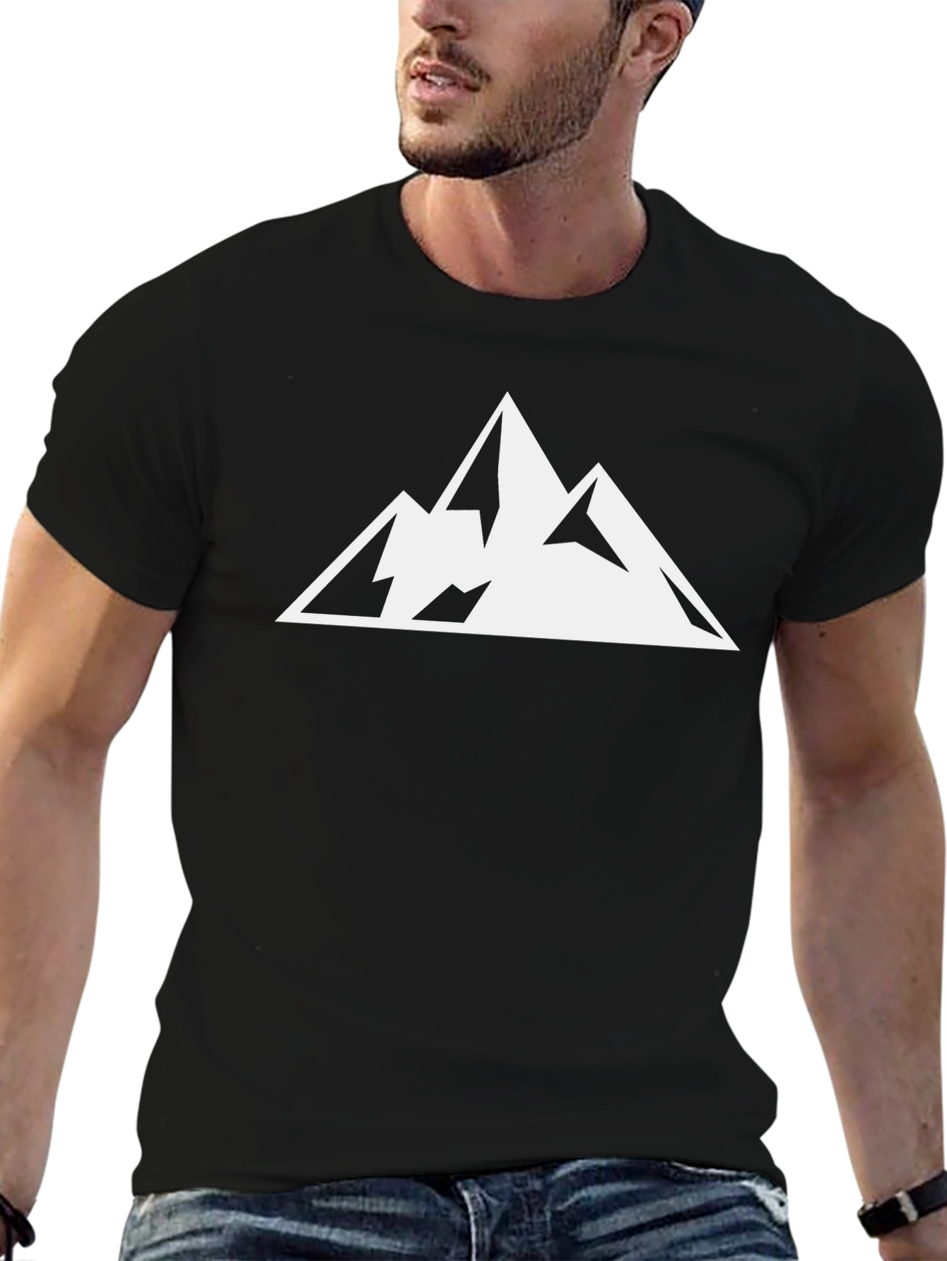 Mountain Peak Graphic Tee - Black Cotton T-Shirt