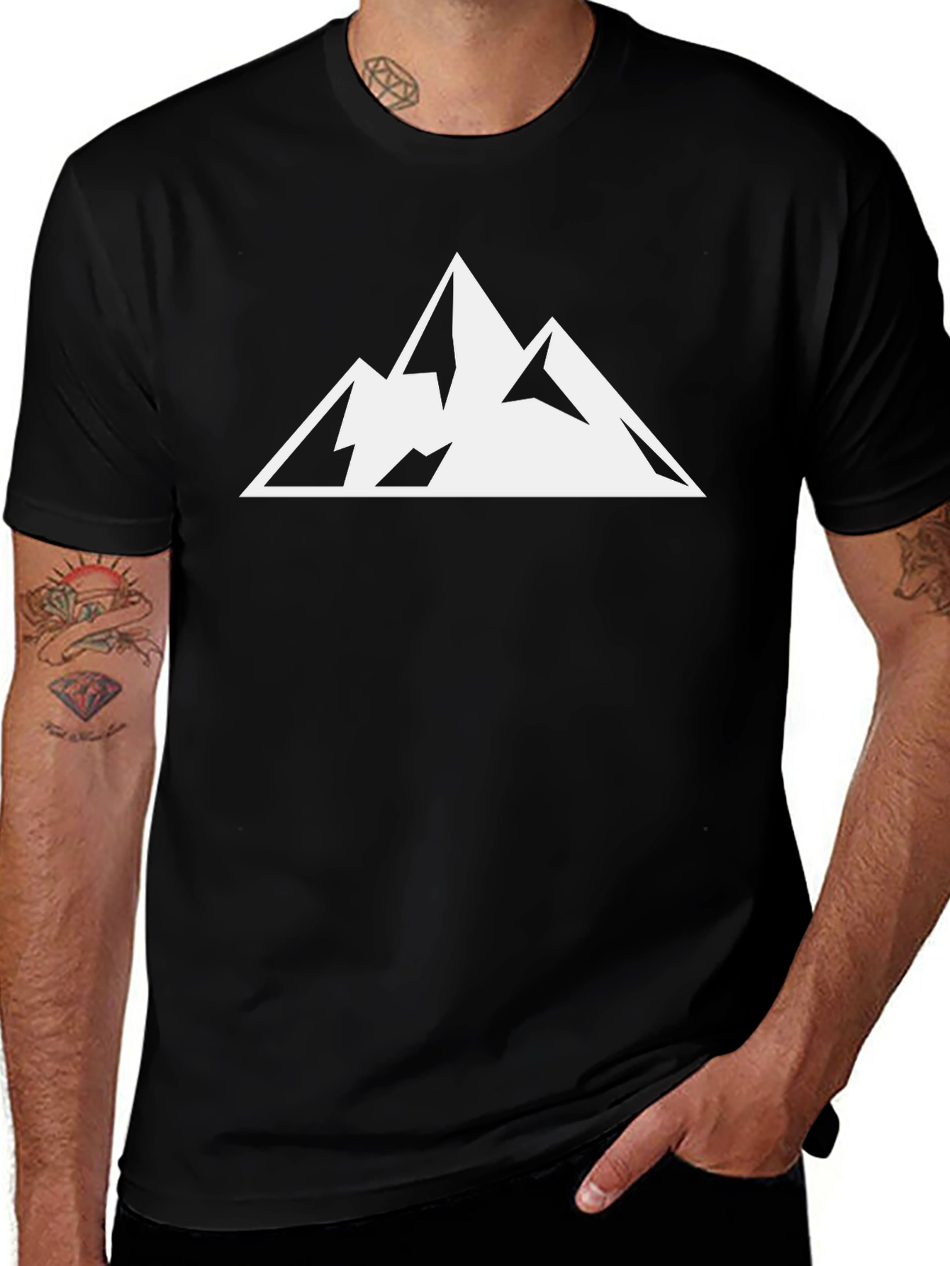 Mountain Peak Graphic Tee - Black Cotton T-Shirt