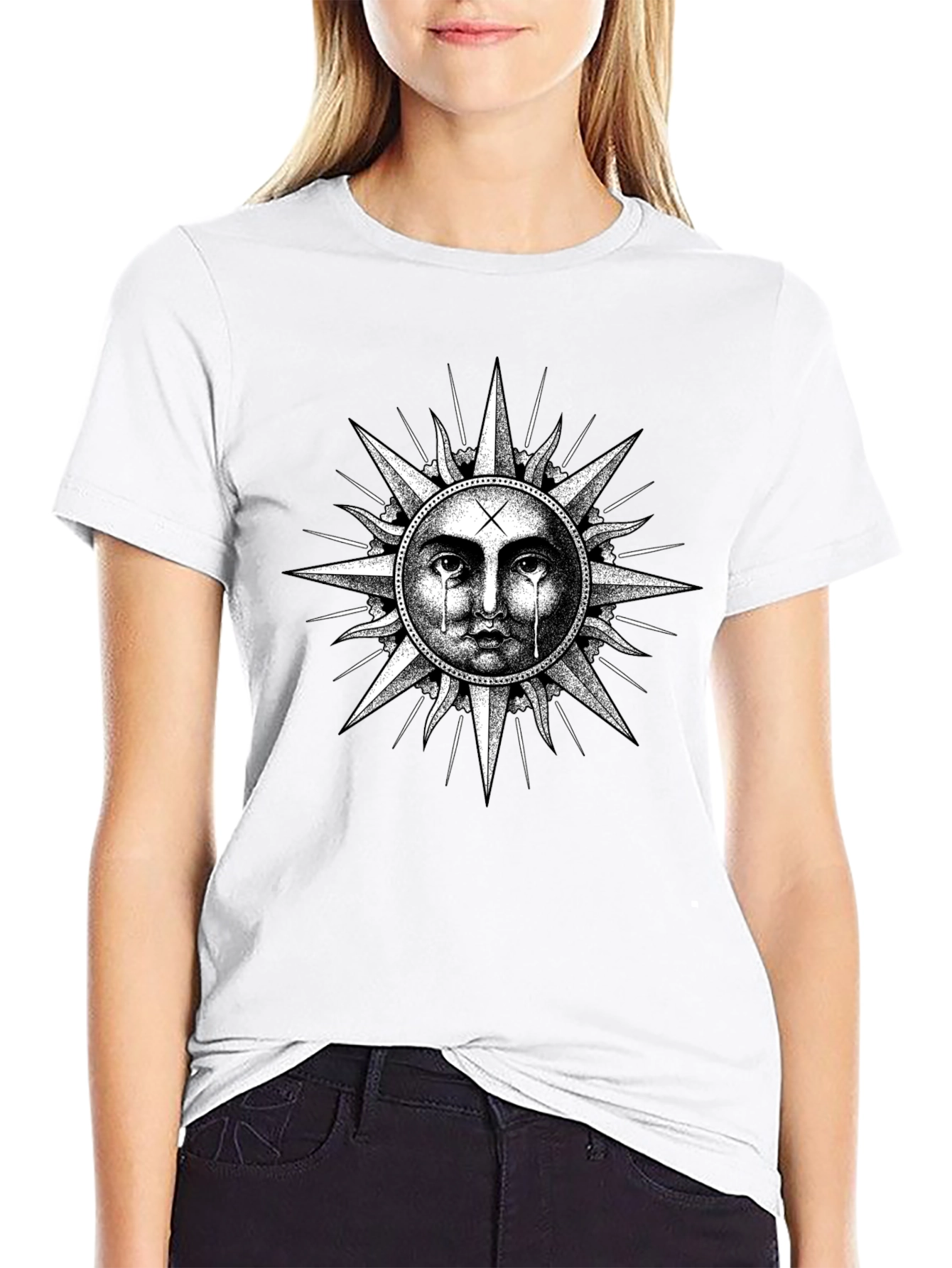 Crying Sun Graphic Tee - Black Cotton T-Shirt