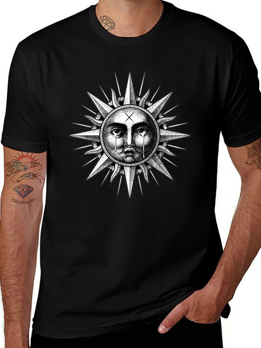 Crying Sun Graphic Tee - Black Cotton T-Shirt