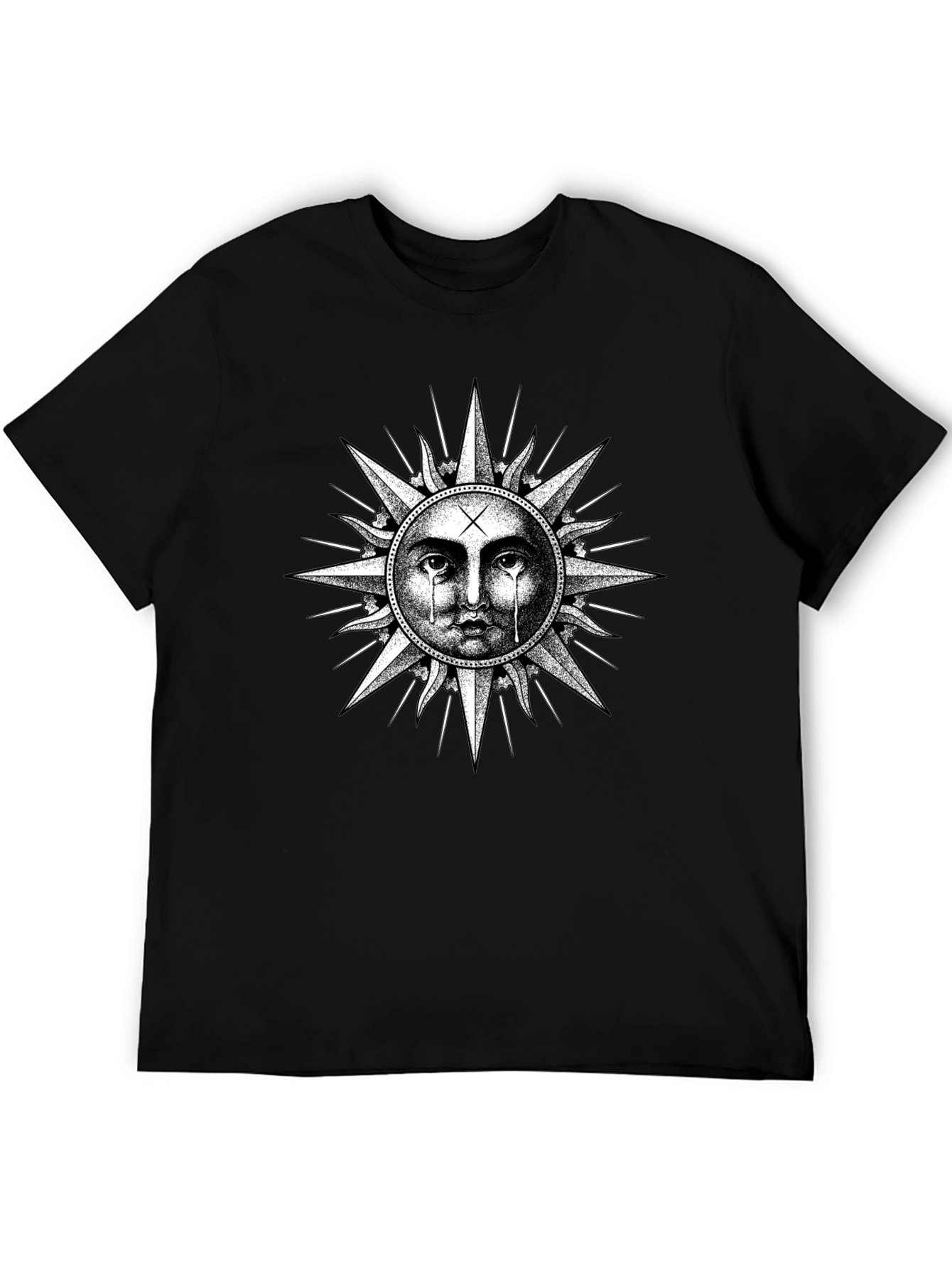 Crying Sun Graphic Tee - Black Cotton T-Shirt