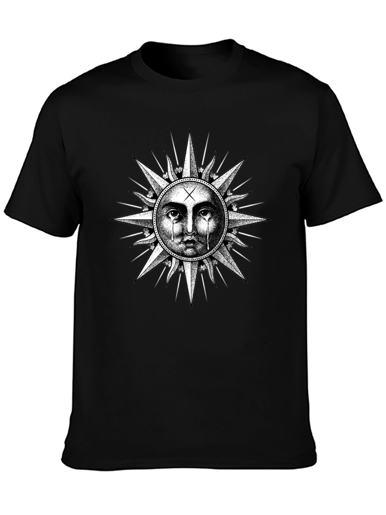 Crying Sun Graphic Tee - Black Cotton T-Shirt