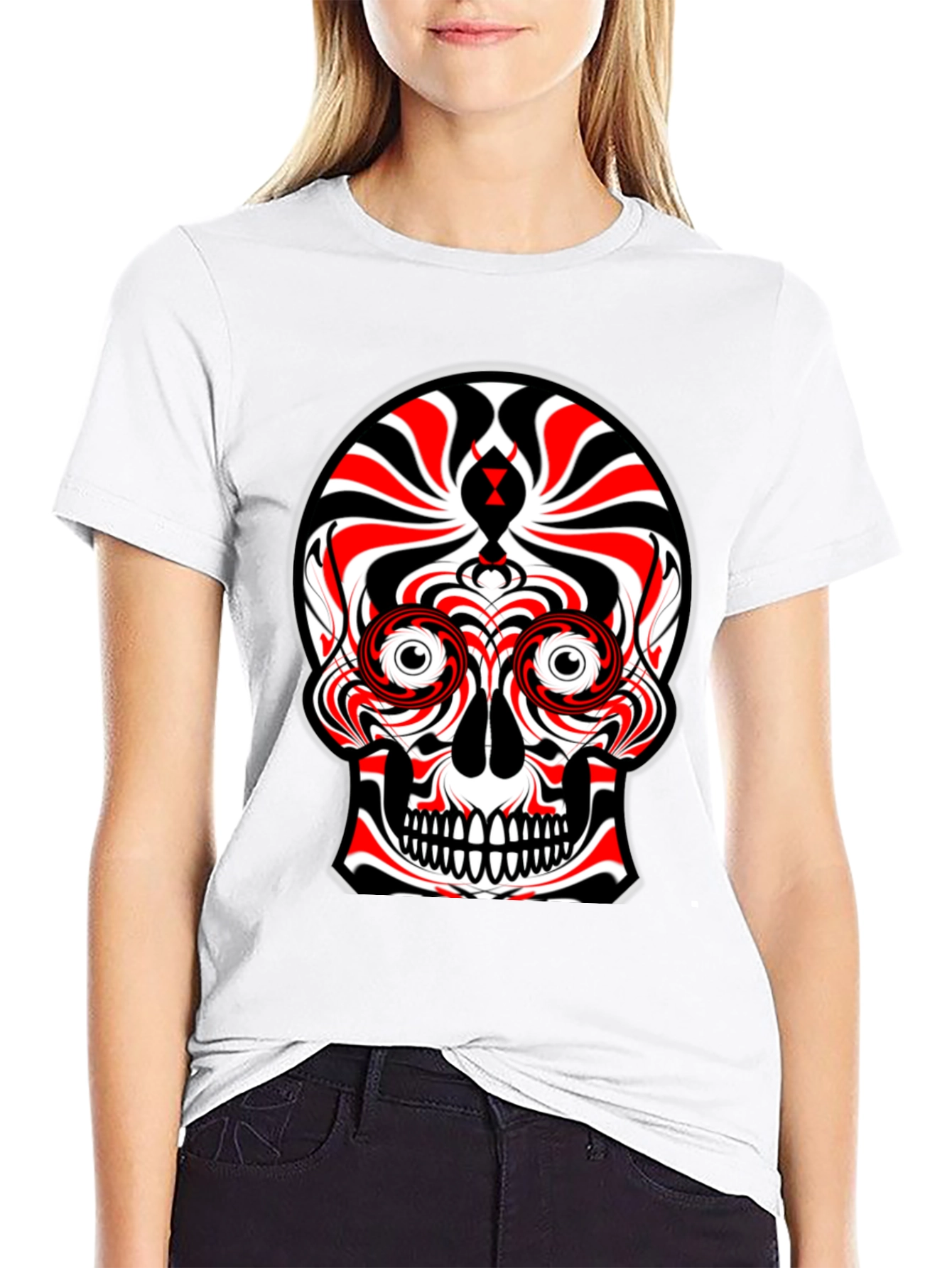 Abstract Skull Graphic Tee - Black