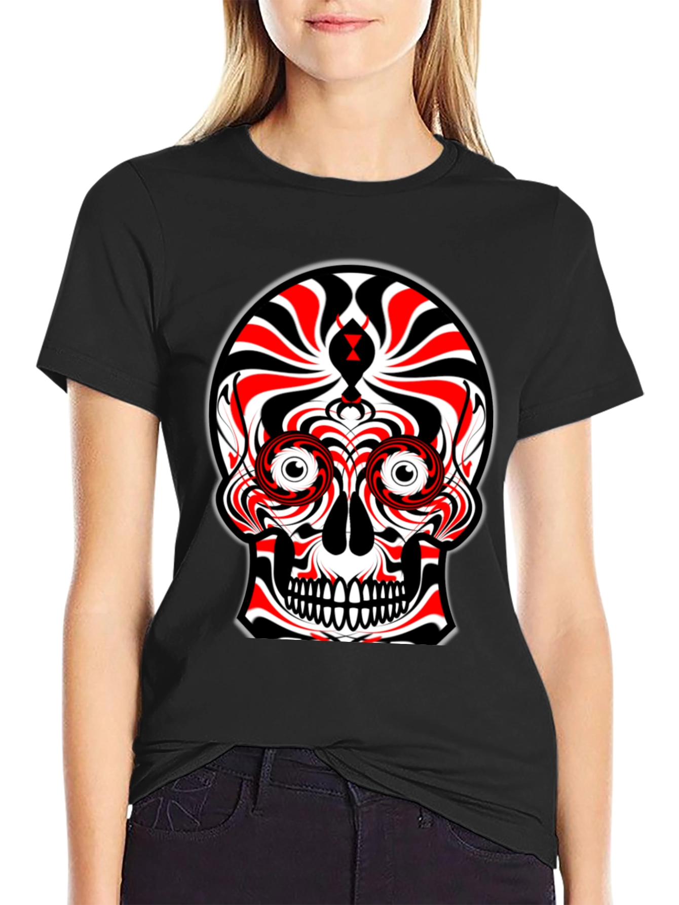 Abstract Skull Graphic Tee - Black