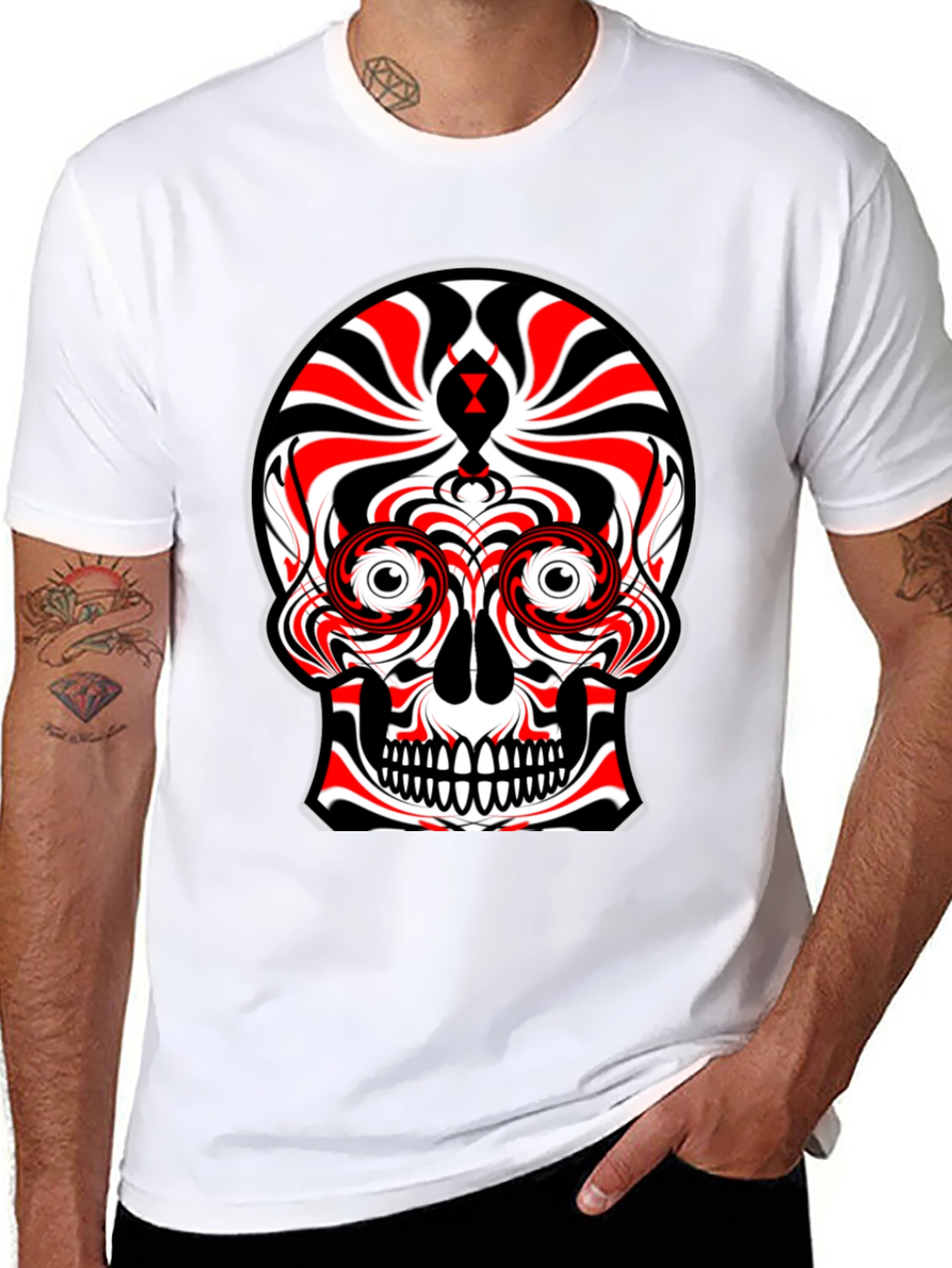 Abstract Skull Graphic Tee - Black